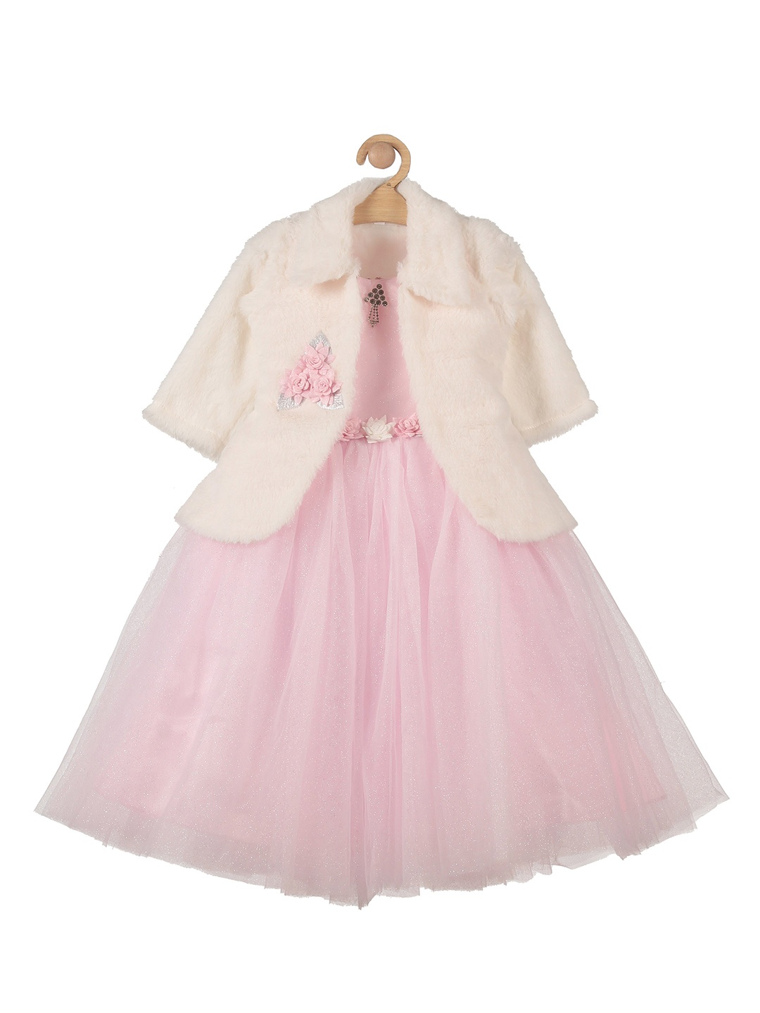 

Lil Lollipop Girls Floral Embroidered Cotton Maxi Dress with Shrug, Pink