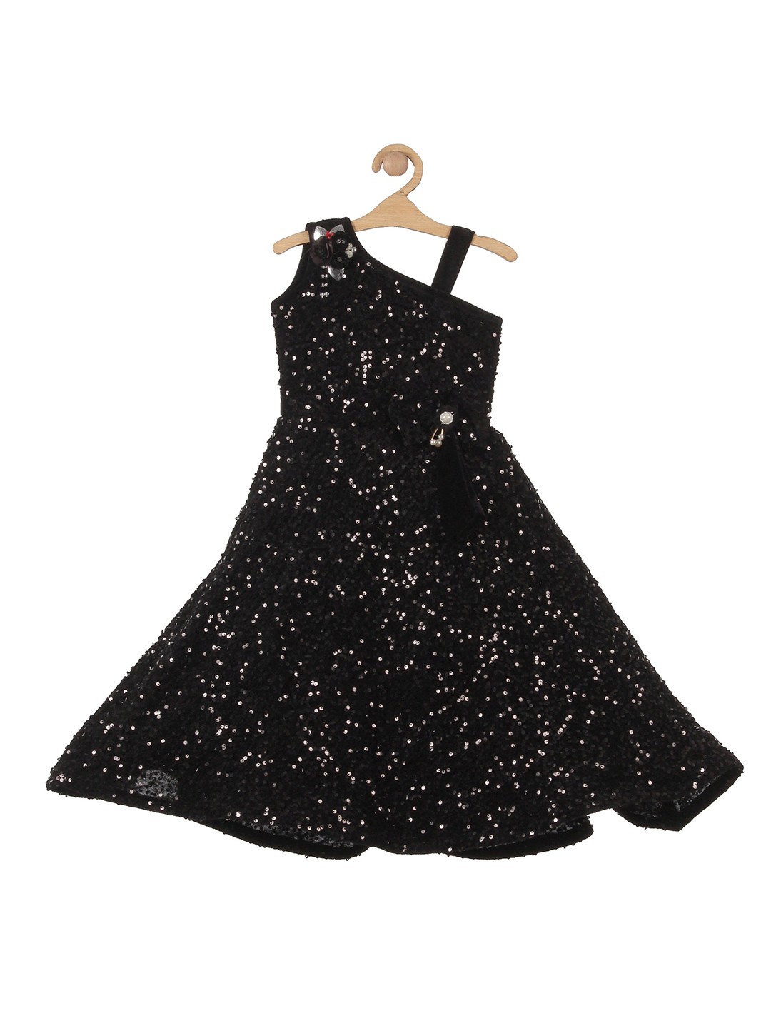 

Lil Lollipop Girls Embellished One Shoulder Cotton Midi Dress, Black