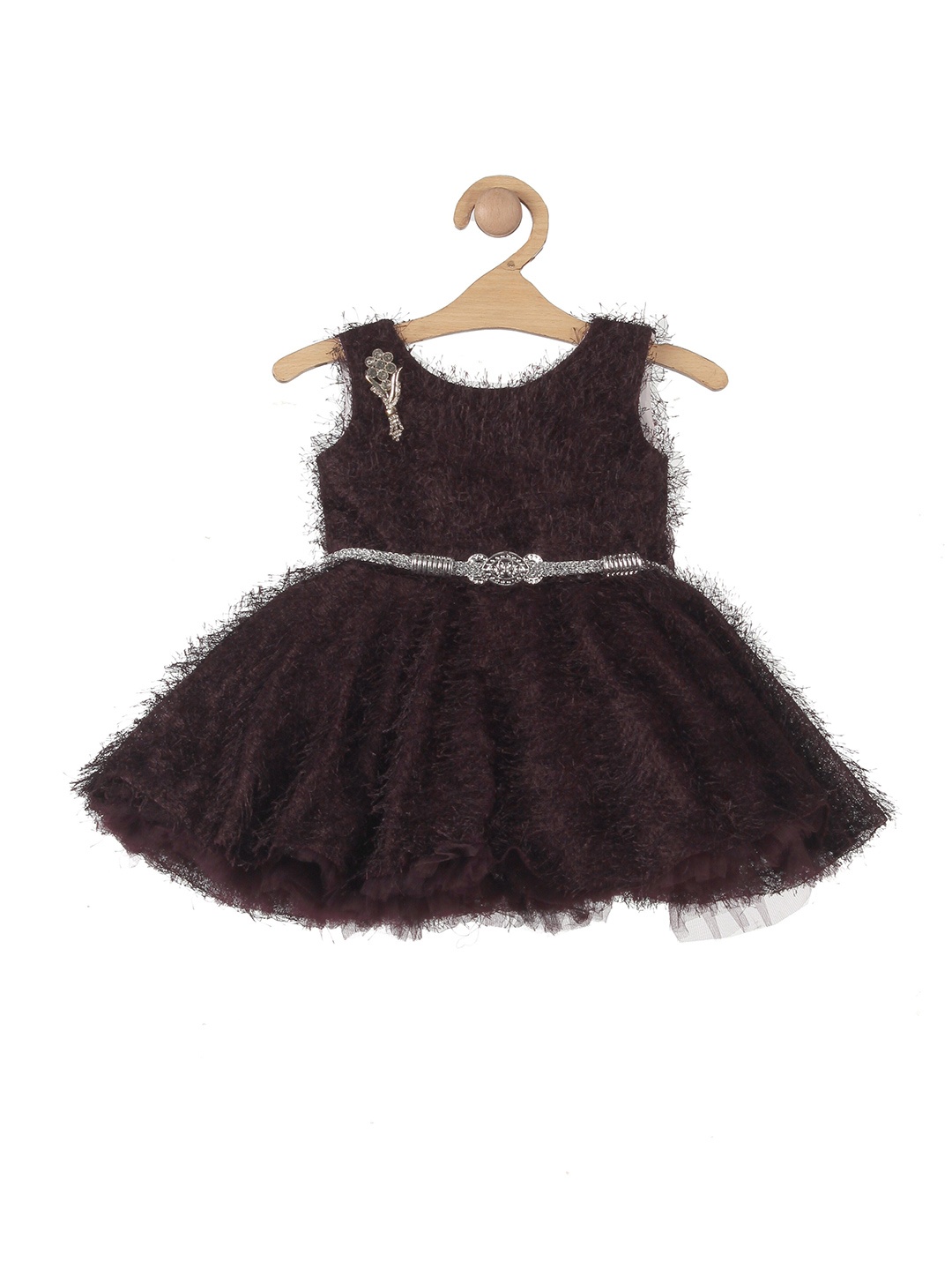 

Lil Lollipop Girls Fuzzy Flared Cotton Dress with Belted Detail, Brown