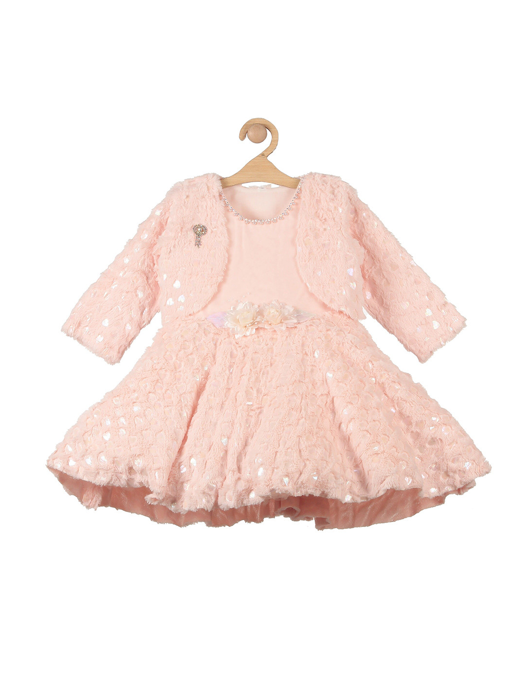 

Lil Lollipop Kids Girls Self Design Embellished Fit And Flare Dress, Peach
