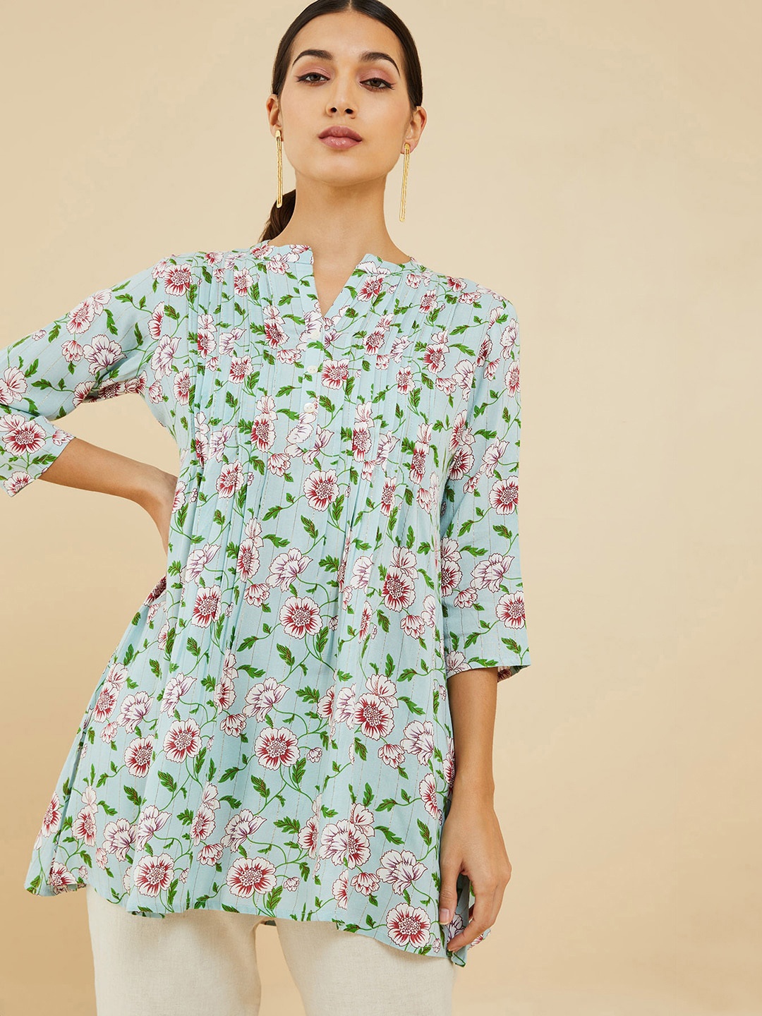 

Soch Mandarin Collar Printed Tunic, Blue
