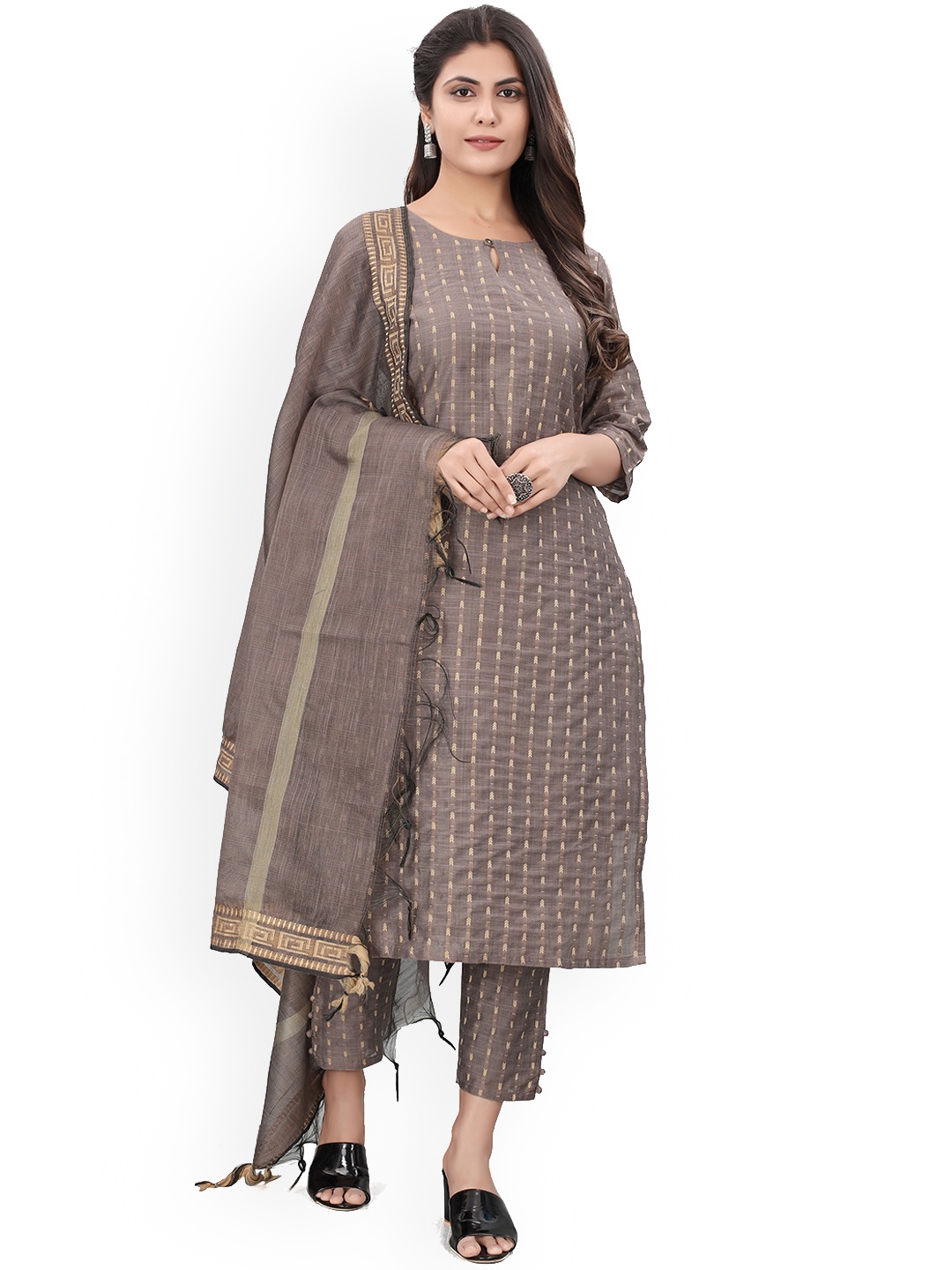 

Atsevam Brown Kurti with Trousers & With Dupatta, Coffee brown