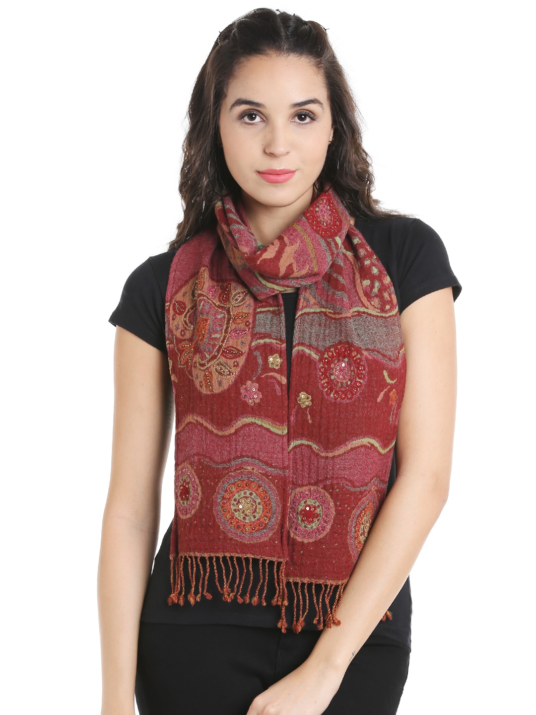 

Noi Maroon Patterned Woollen Stole