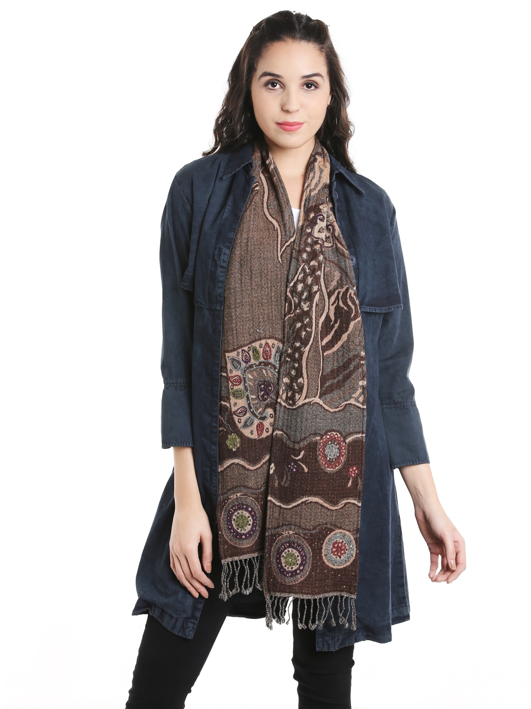 

Noi Brown Jacquard Woven Woollen Stole