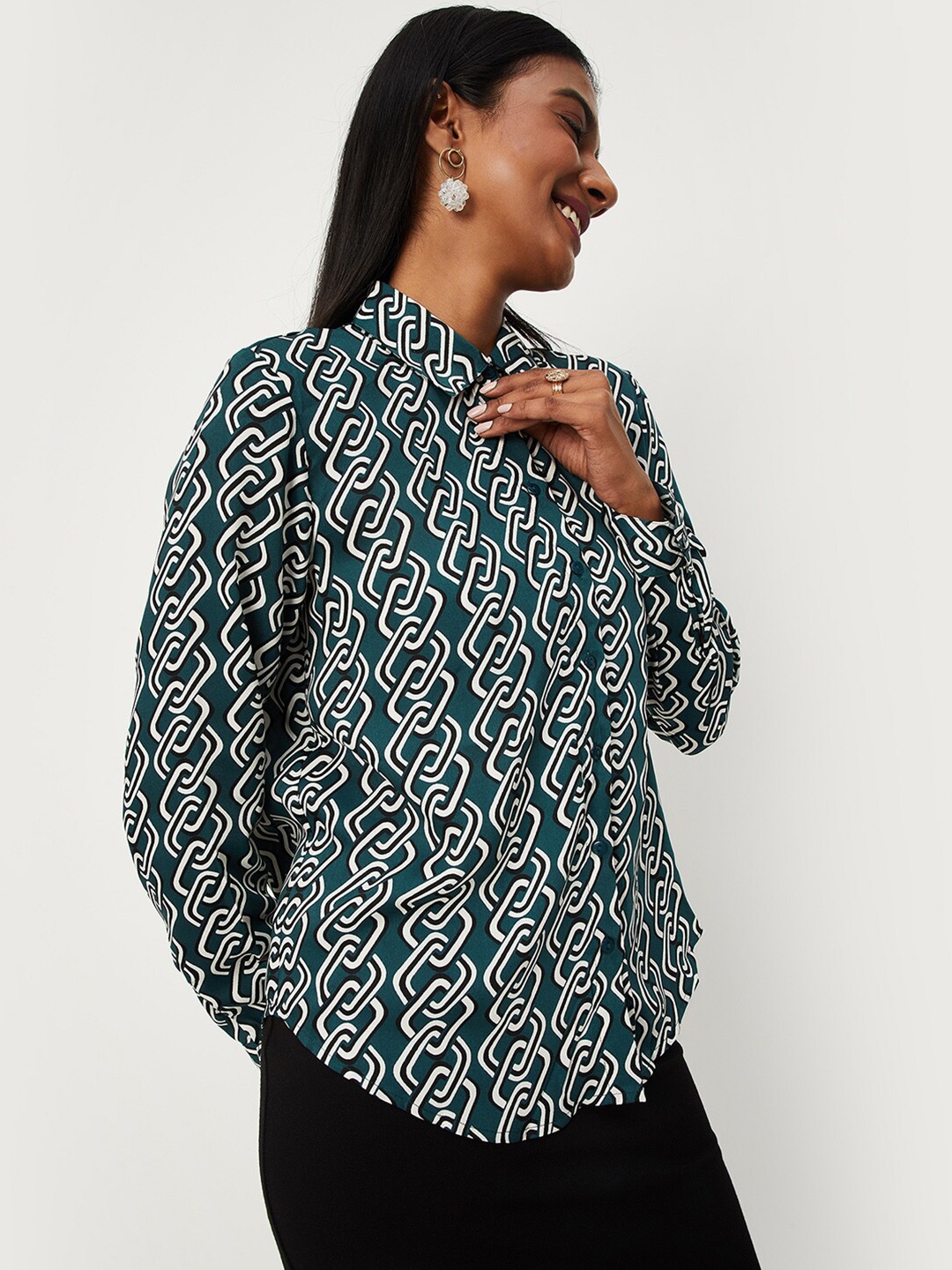 

max Women Printed Casual Shirt, Green