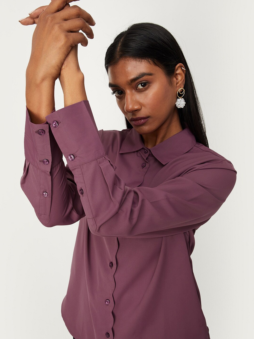 

max Women Spread Collar Casual Shirt, Purple