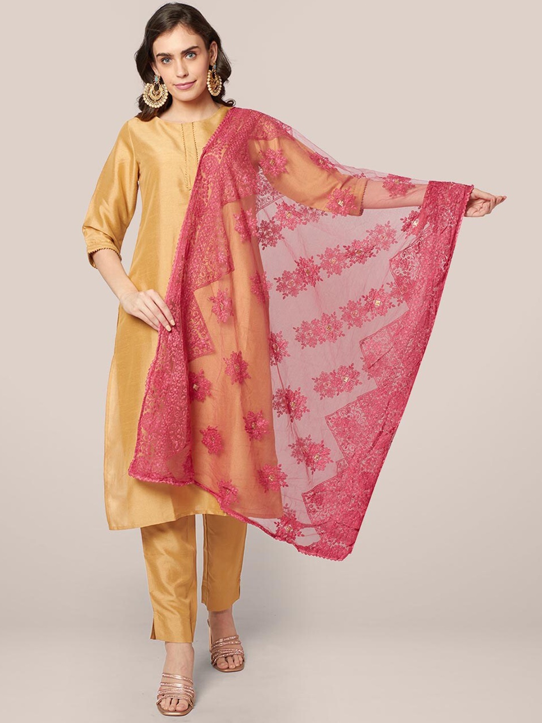 

Dupatta Bazaar Embroidered Dupatta with Chikankari, Pink