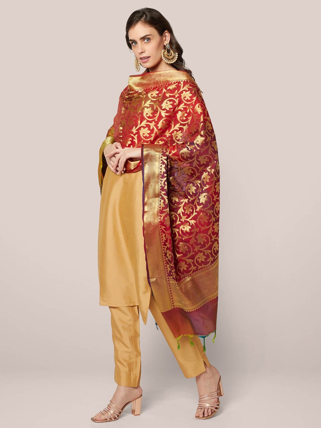 

Dupatta Bazaar Woven Design Dupatta, Red