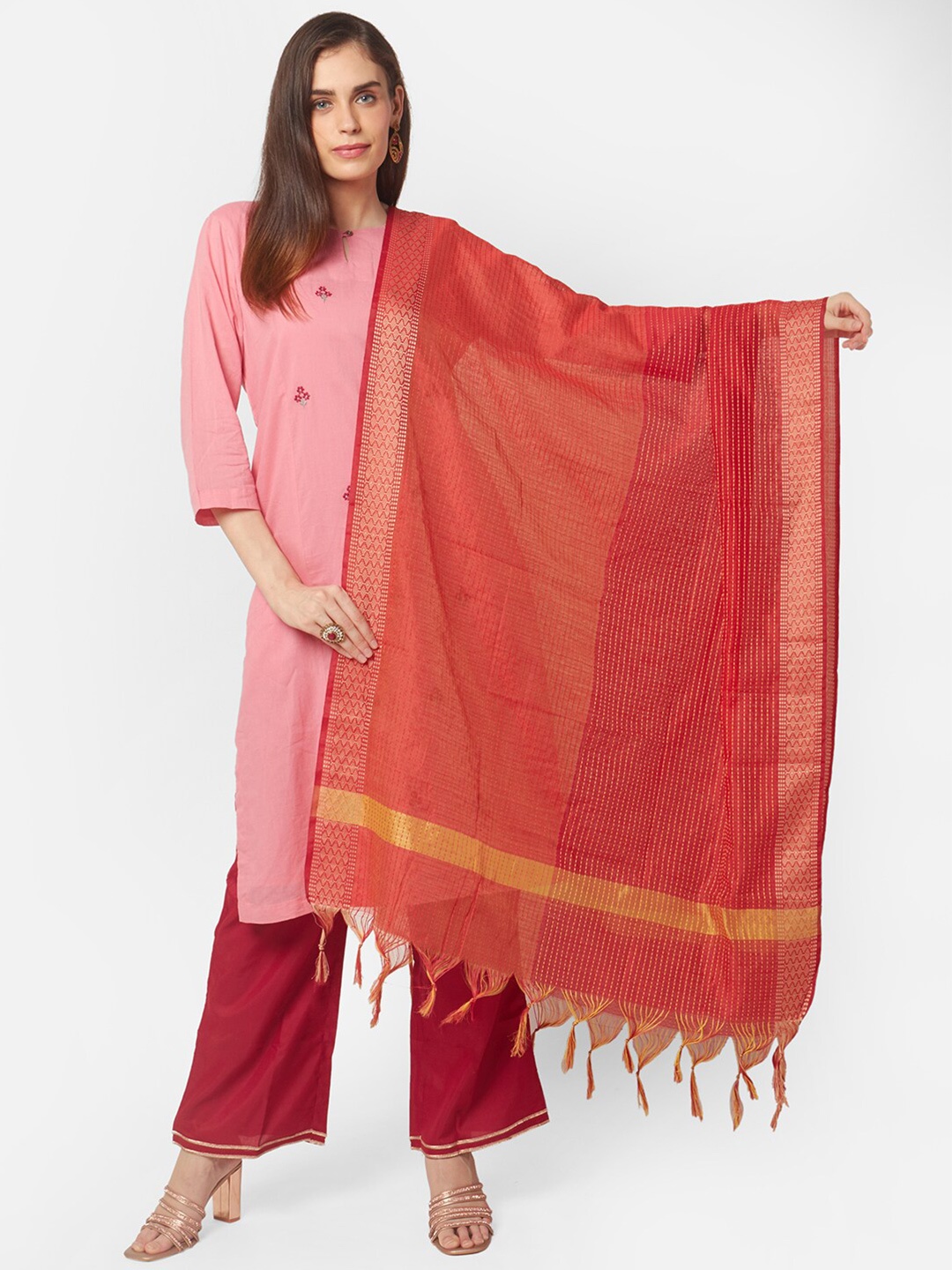 

Dupatta Bazaar Woven Design Dupatta, Red