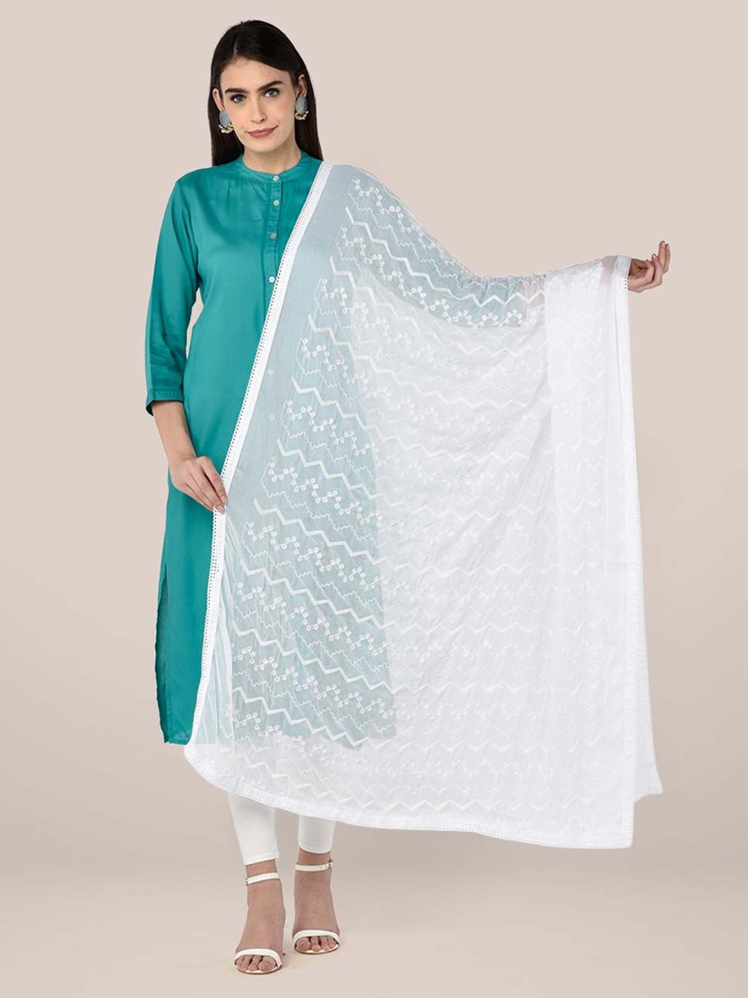 

Dupatta Bazaar Ethnic Motifs Embroidered Dupatta with Thread Work, White