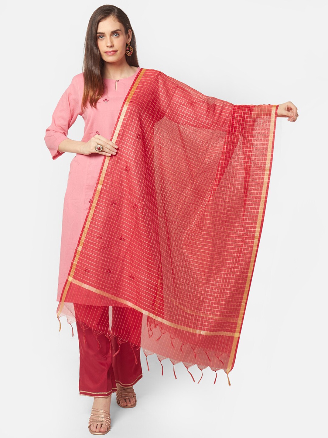 

Dupatta Bazaar Checked Dupatta, Red