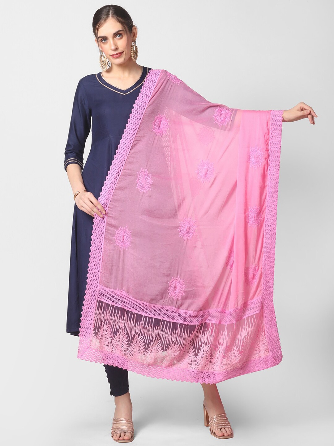 

Dupatta Bazaar Ethnic Motifs Embroidered Dupatta with Thread Work, Pink