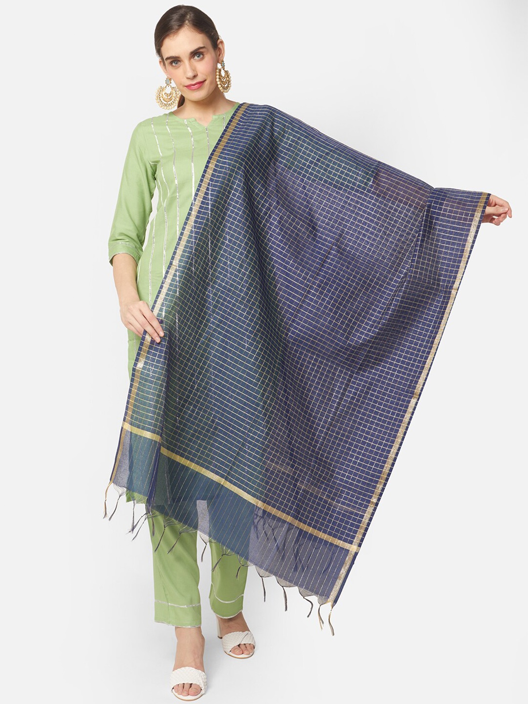 

Dupatta Bazaar Checked Dupatta, Navy blue