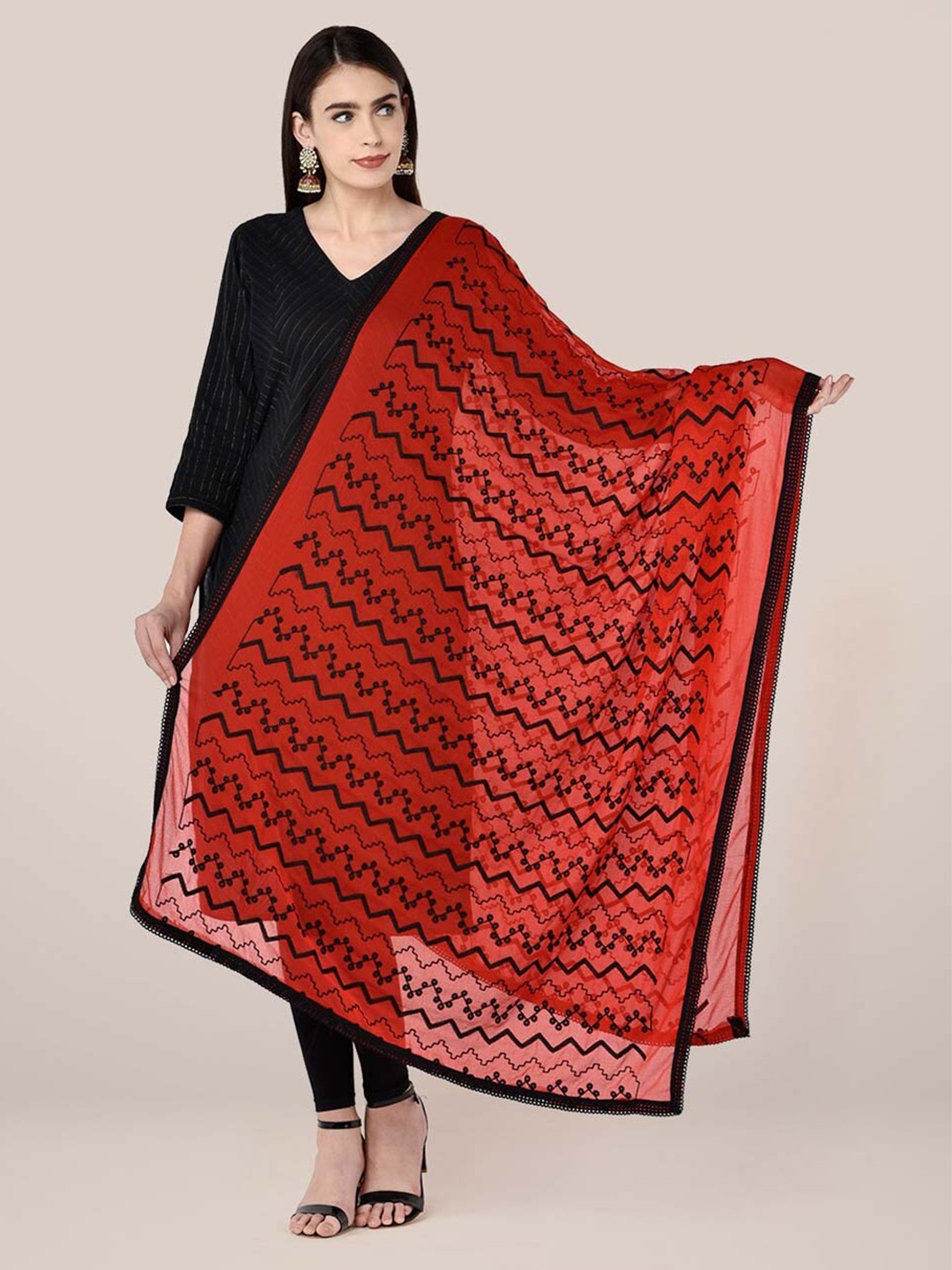 

Dupatta Bazaar Ethnic Motifs Embroidered Dupatta with Thread Work, Red