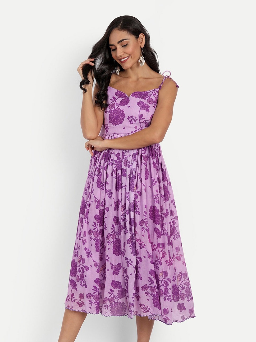 

KAPASRITI Floral Pure Cotton Midi Dress, Purple