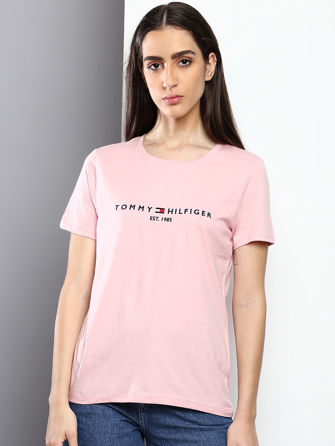 

Tommy Hilfiger Women Typography Printed Cotton T-shirt, Pink