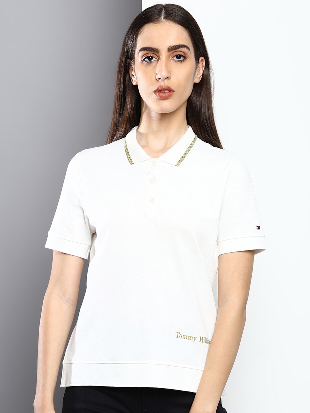 

Tommy Hilfiger Women Polo Collar Cotton T-shirt, White