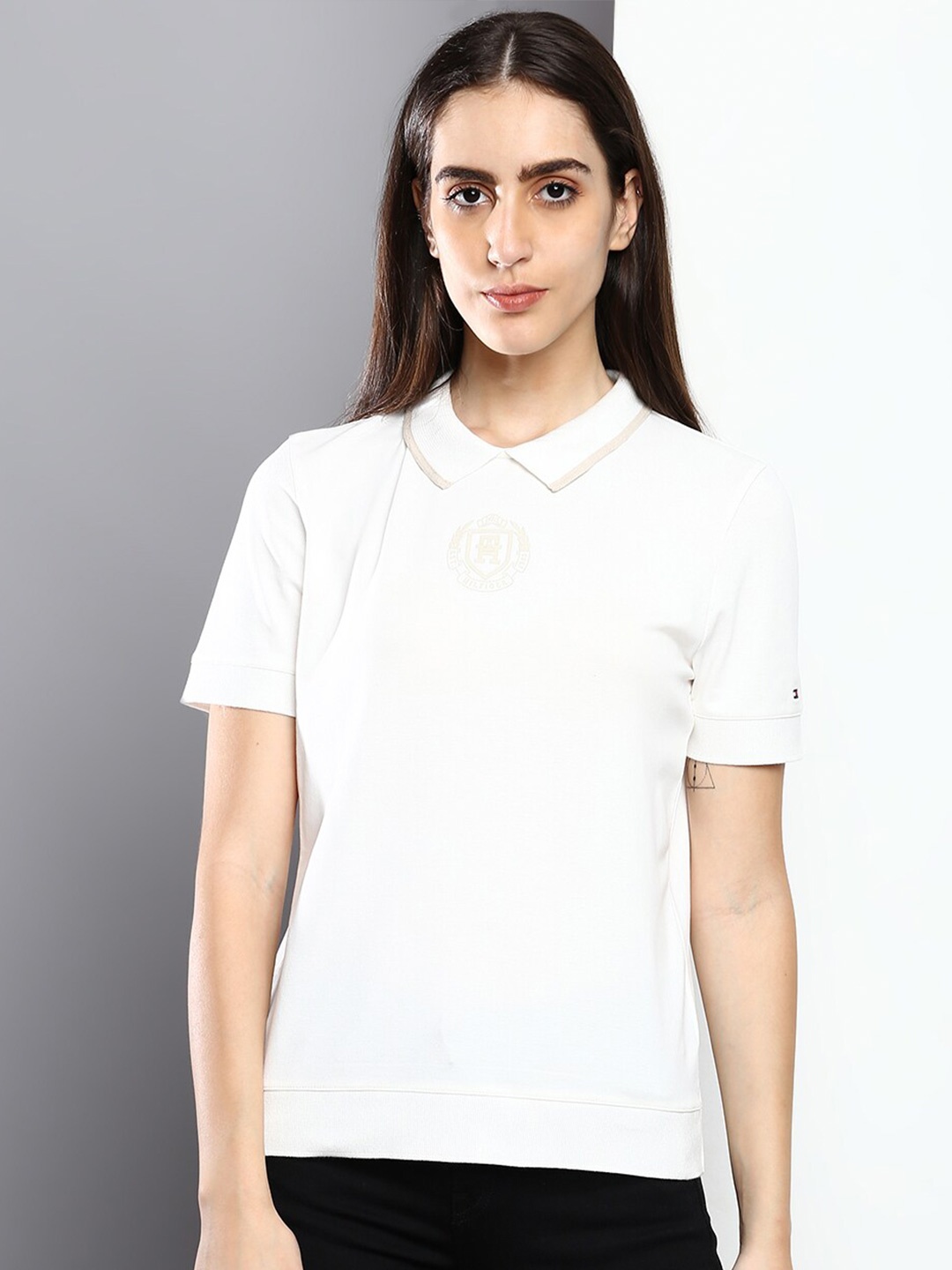 

Tommy Hilfiger Women Polo Collar Cotton T-shirt, White