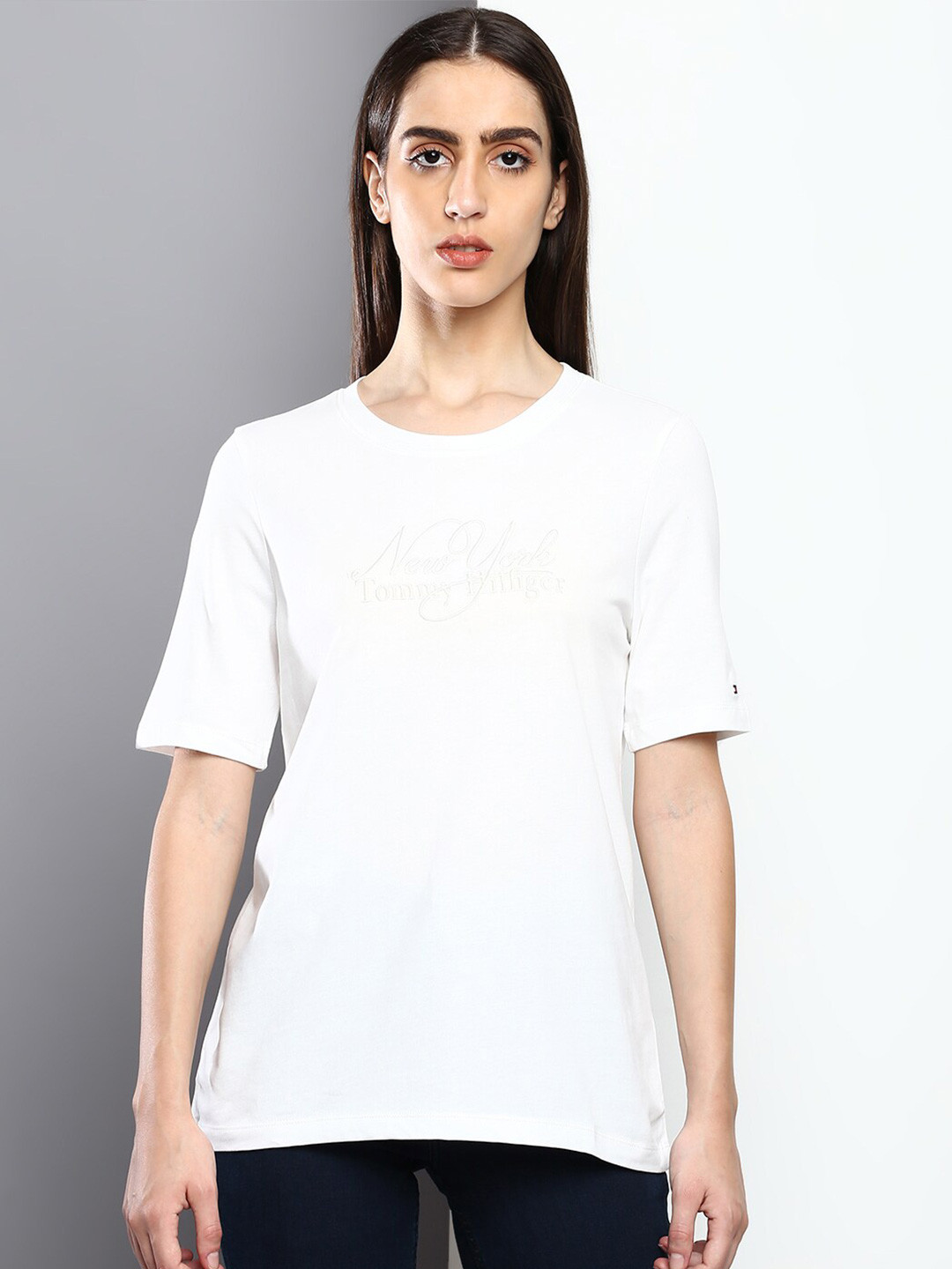 

Tommy Hilfiger Women Round Neck Cotton T-shirt, White