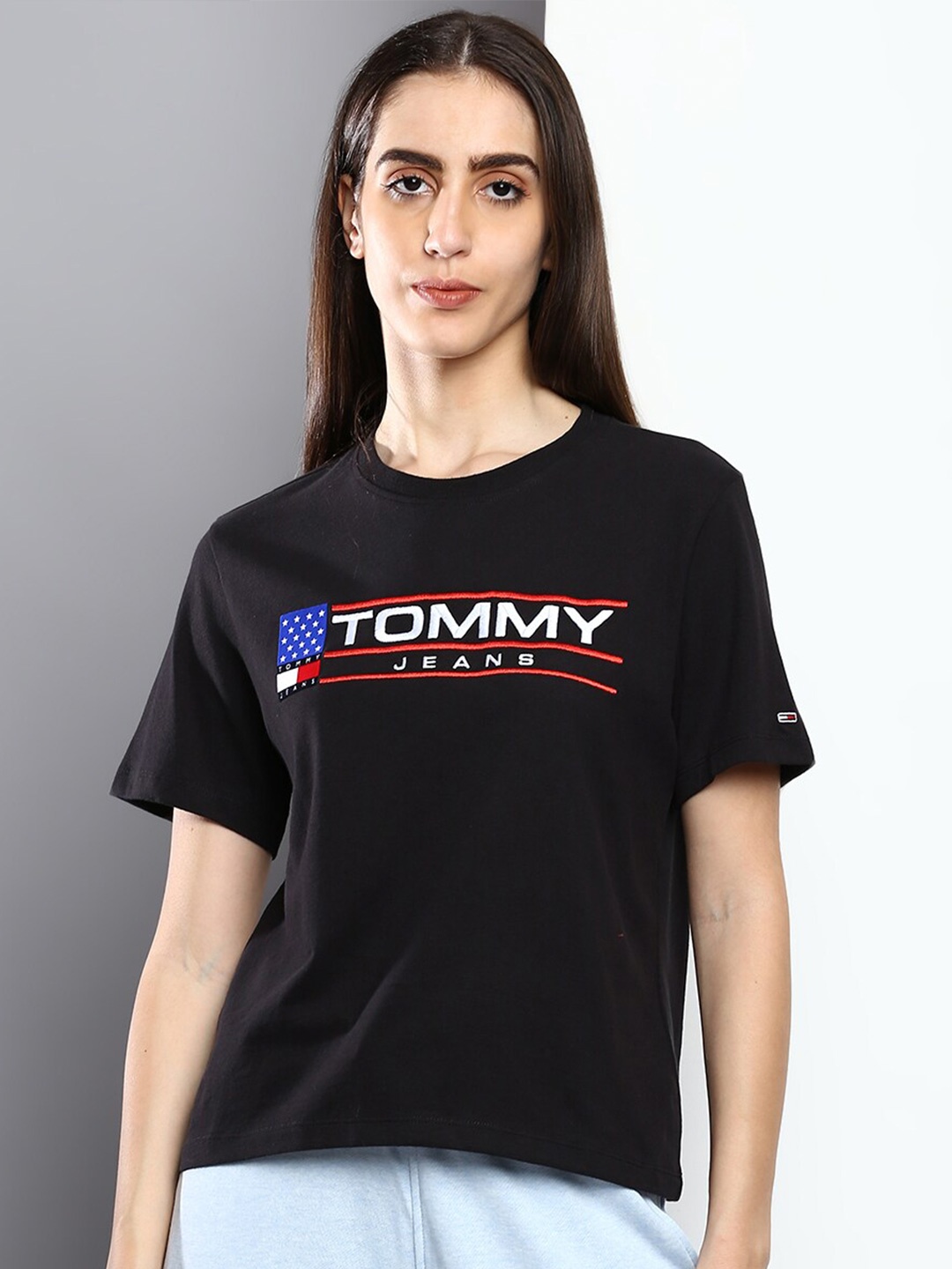 

Tommy Hilfiger Women Typography Cotton T-shirt, Black