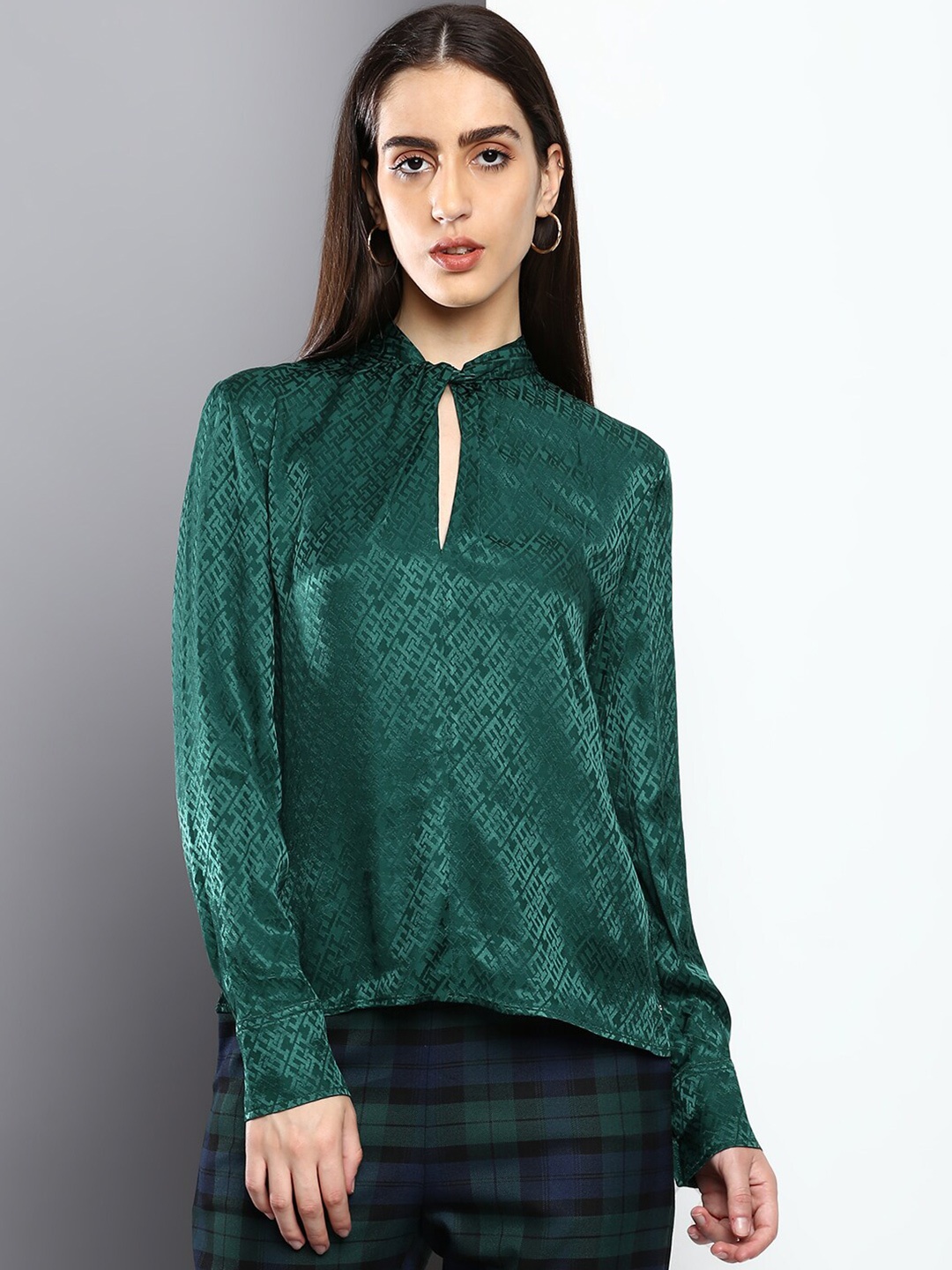 

Tommy Hilfiger Mandarin Collar Blouson Top, Green