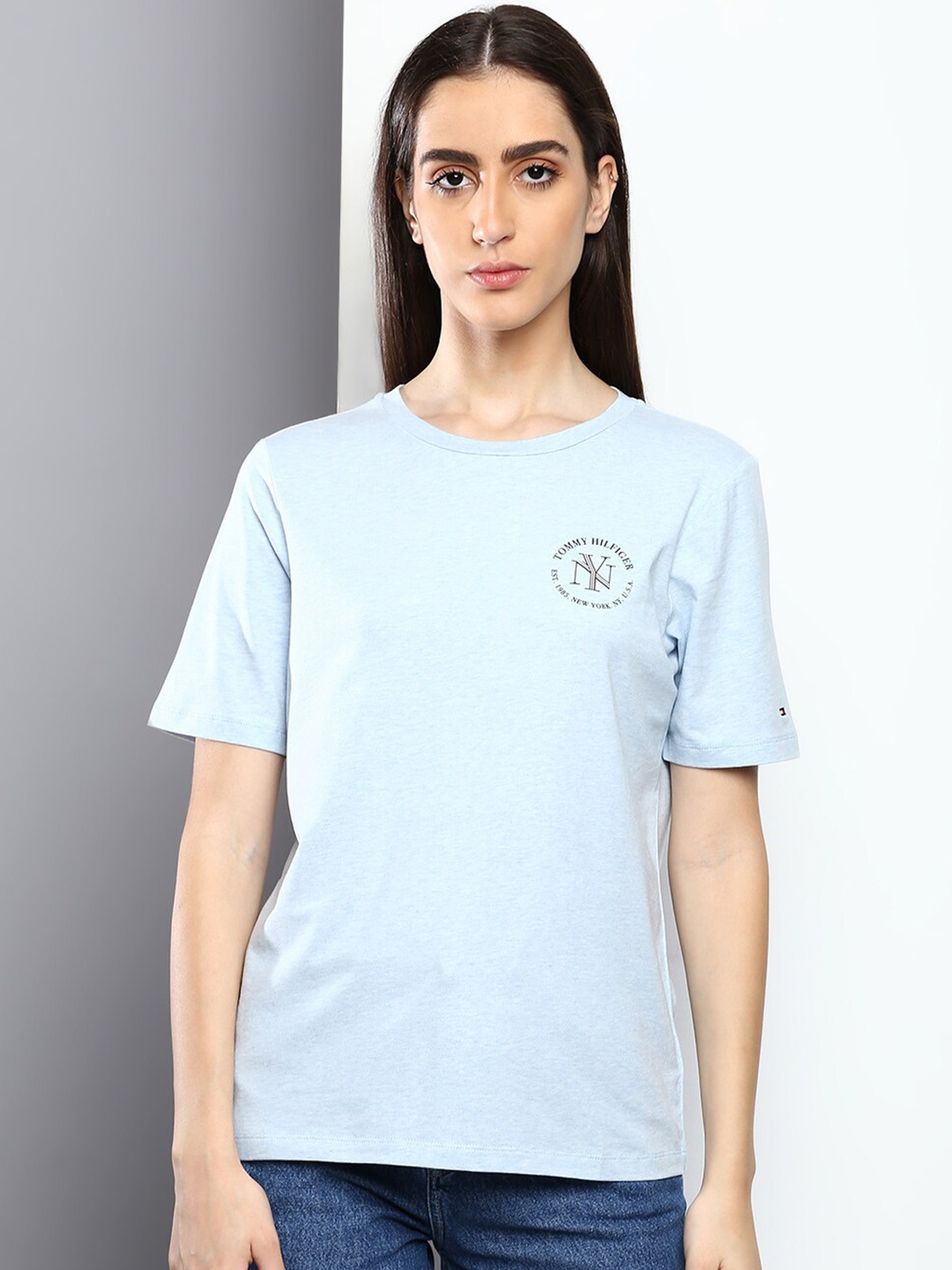 

Tommy Hilfiger Women Round Neck Cotton T-shirt, Blue