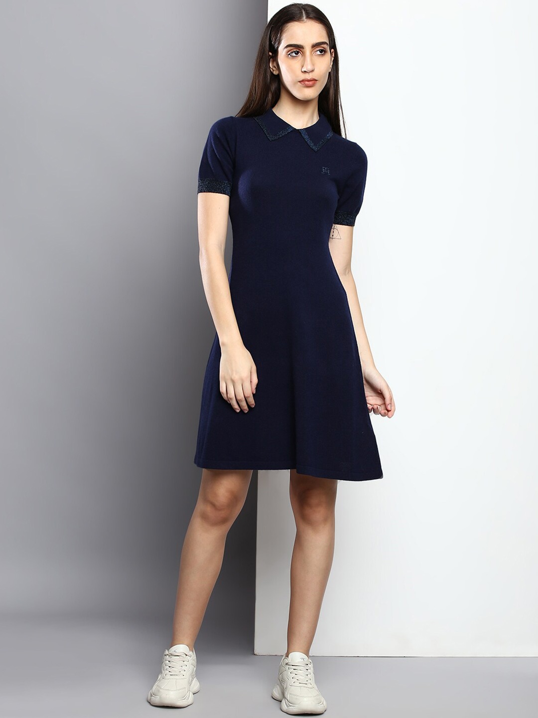 

Tommy Hilfiger Shirt Collar A-Line Wool Dress, Navy blue