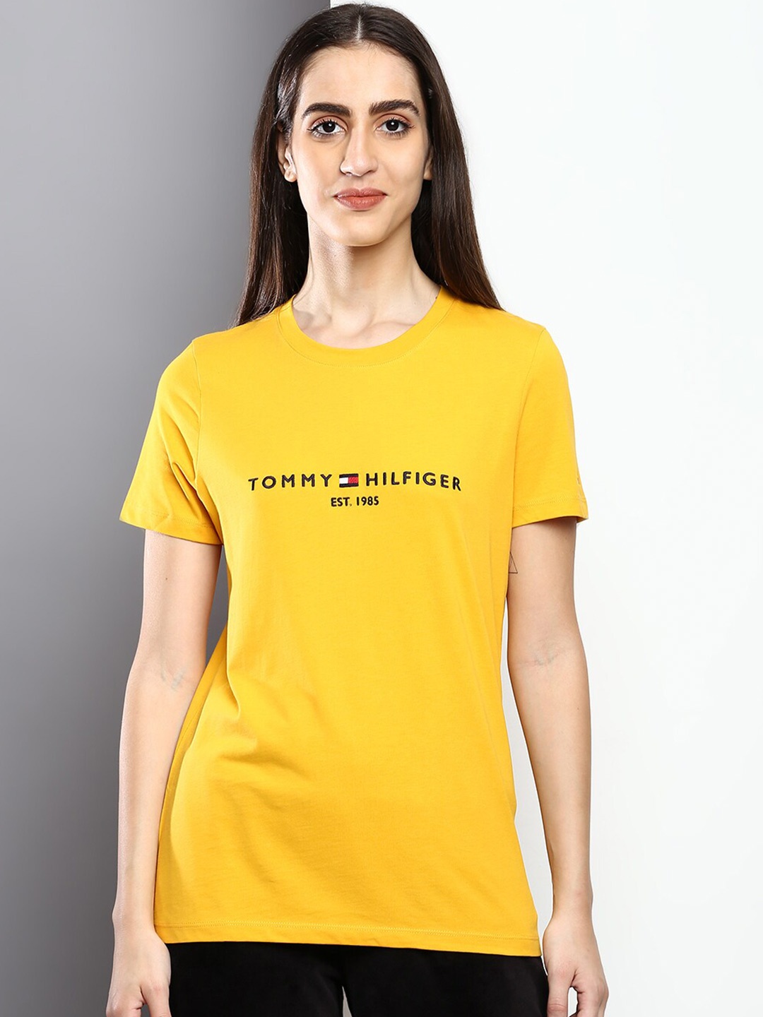 

Tommy Hilfiger Women Cotton Typography Printed T-shirt, Yellow