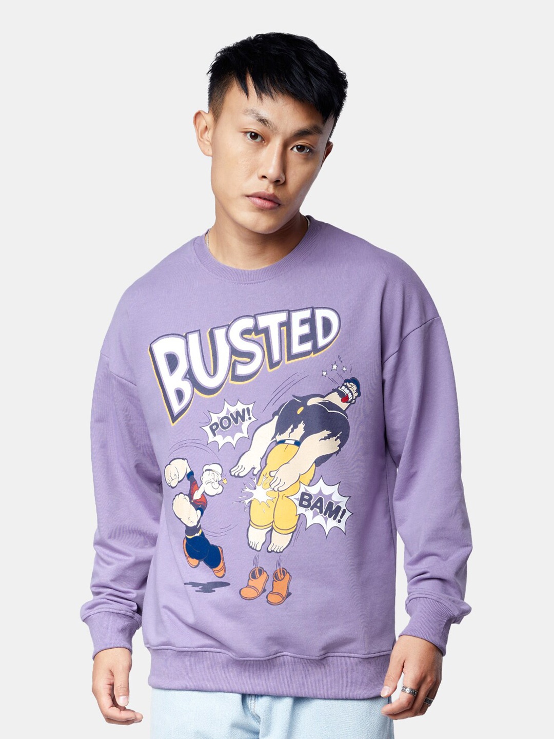 

The Souled Store Men Popeye Busted Printed Oversized Sweatshirt, Lavender
