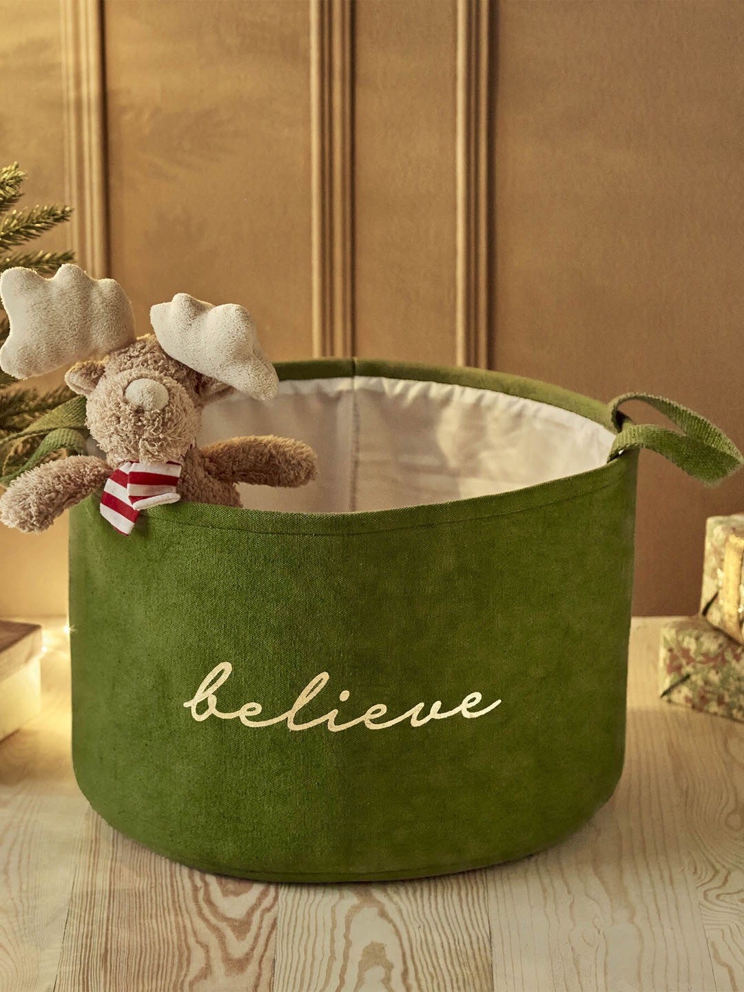 

Home Centre Green Printed Cotton Storage Basket