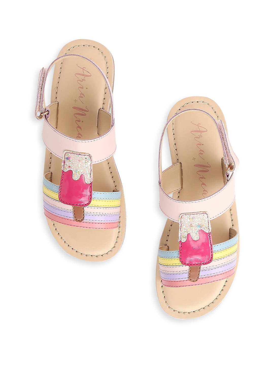 

Aria Nica Girls Striped Open Toe Flats, Pink