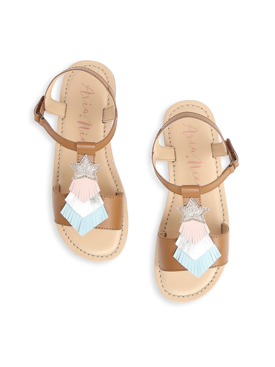 

Aria Nica Girls Embellished Open Toe Flats, Brown