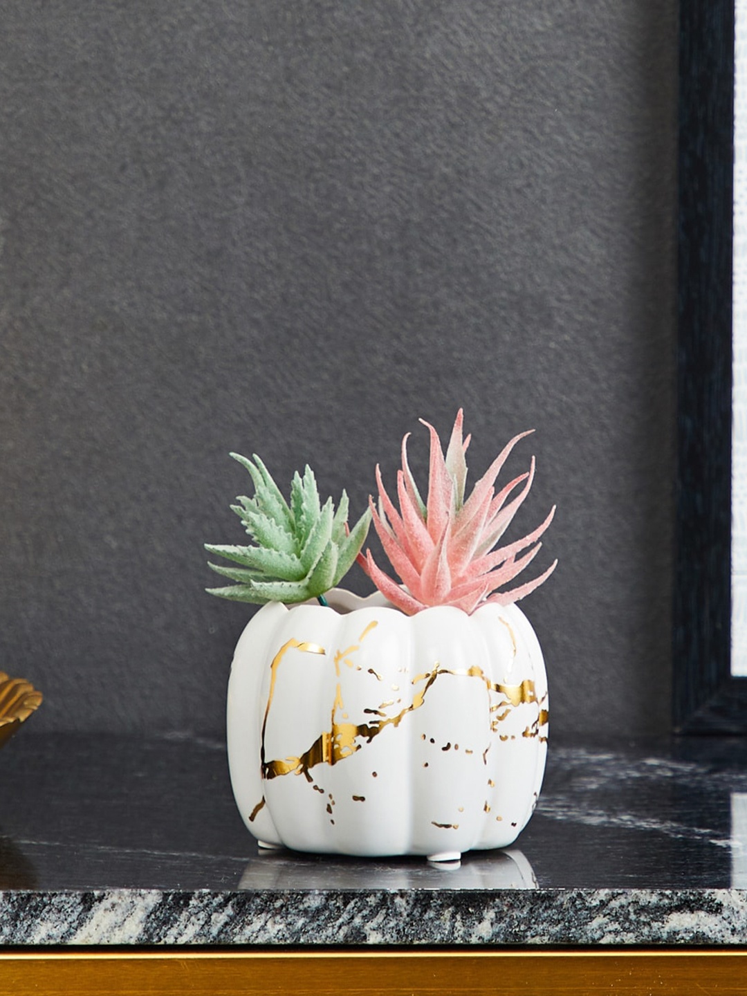

Home Centre Novelty White & Gold-Toned Printed Ceramic Planter