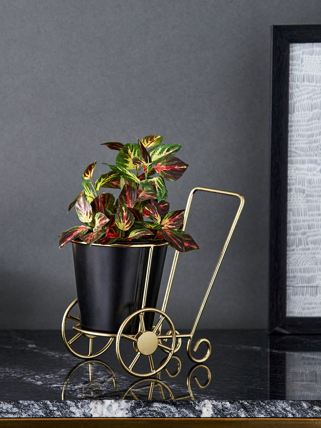 

Home Centre Black & Gold Metal Trolley Planter