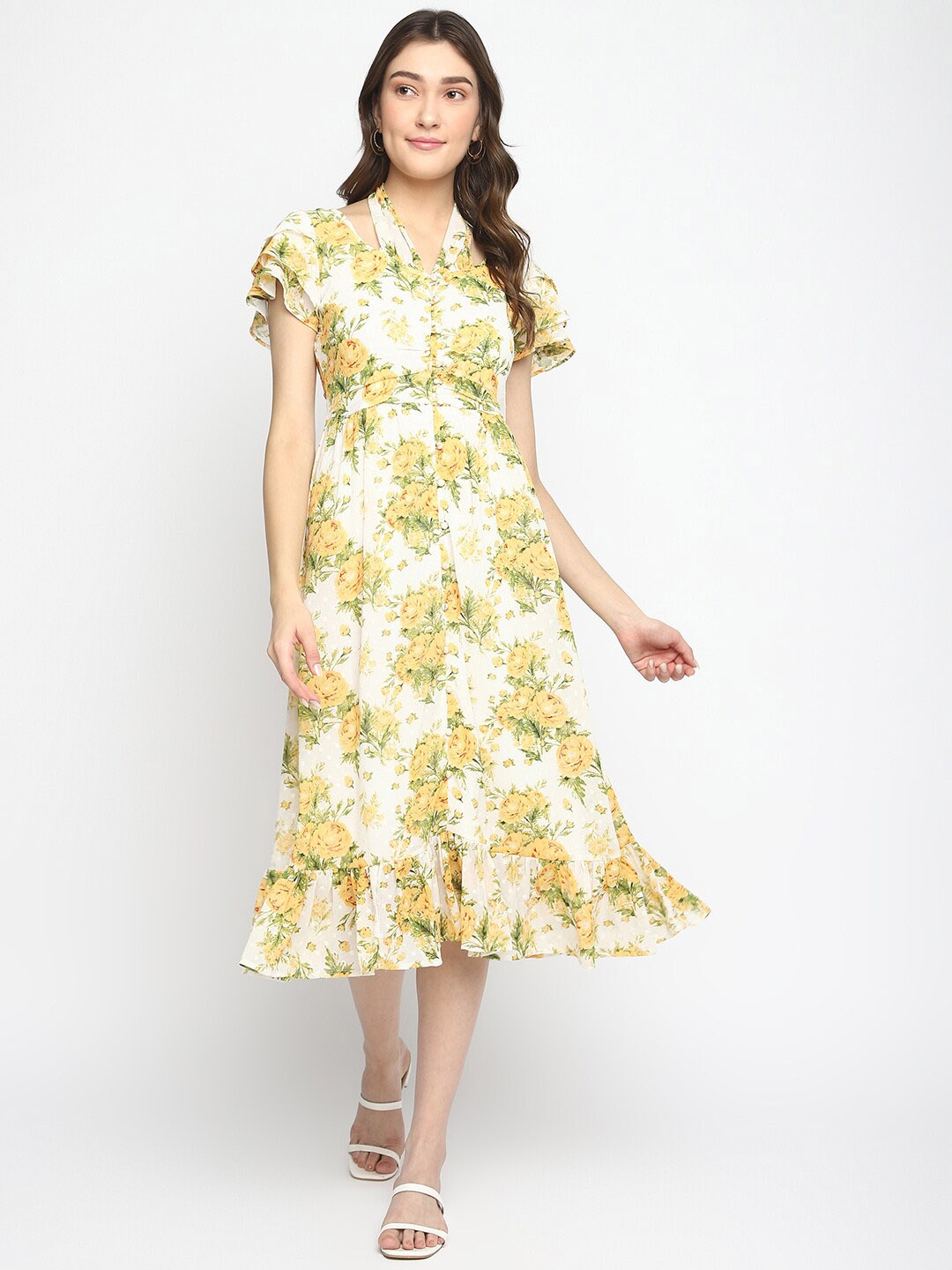 

Latin Quarters Tie-Up Neck Midi Dress, Off white
