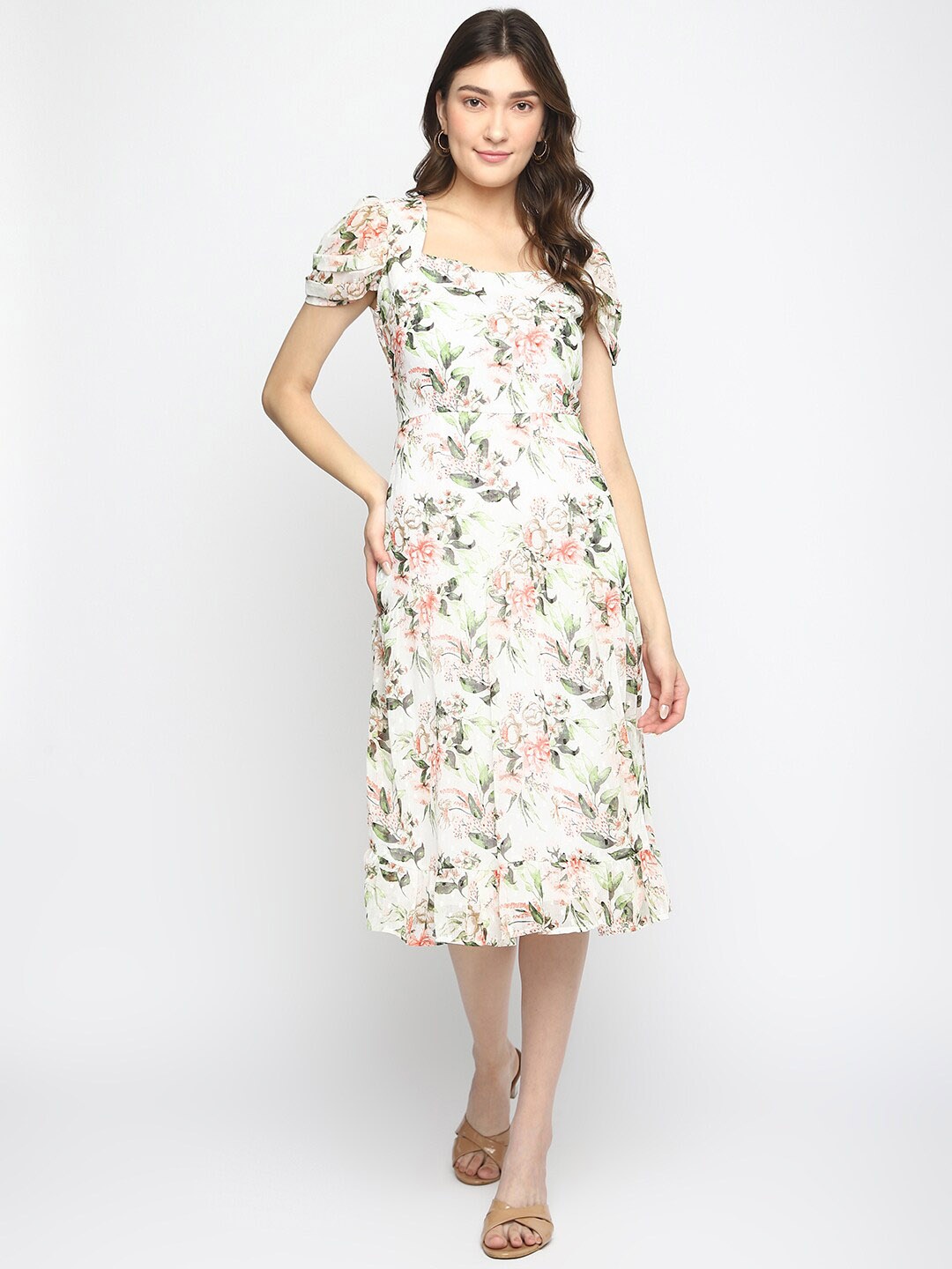 

Latin Quarters Floral Printed Dress, White