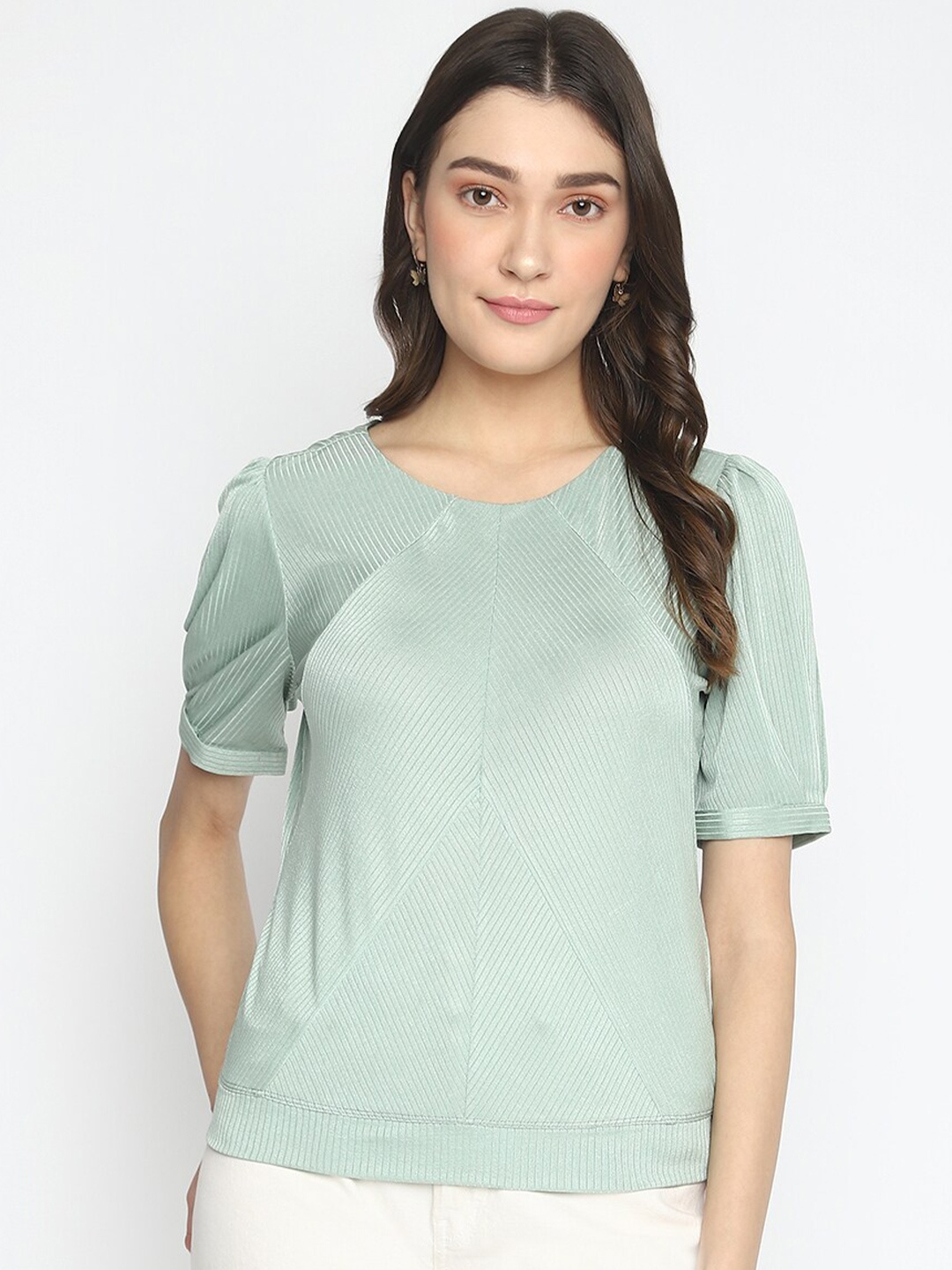 

Latin Quarters Woman Solid Half Sleeve Top, Green