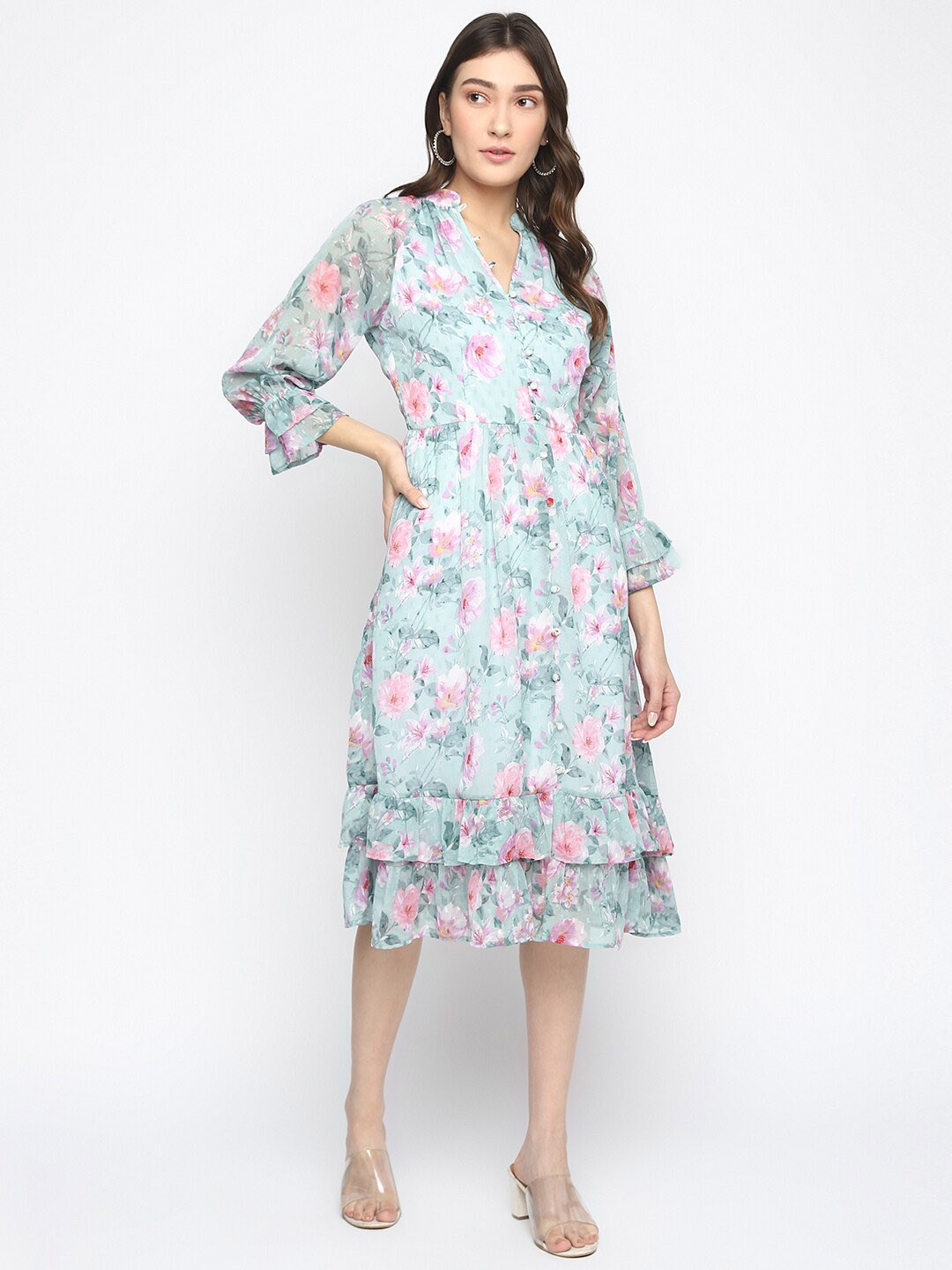 

Latin Quarters Floral A-Line Dress, Blue