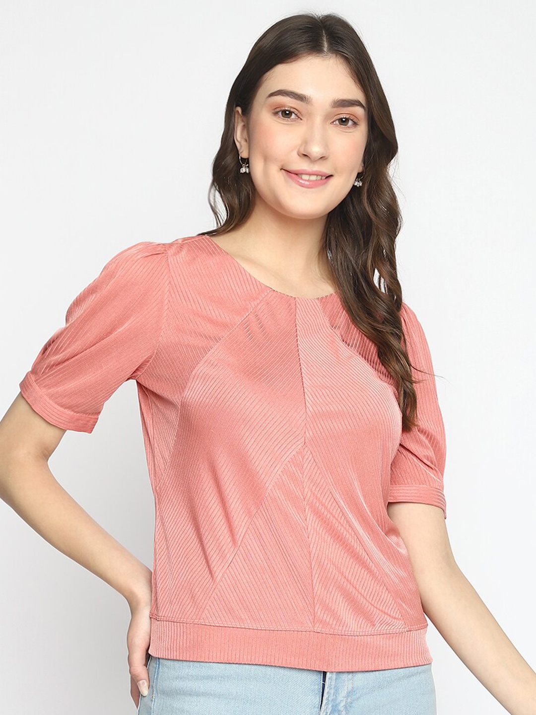 

Latin Quarters Woman Solid Half Sleeve Regular Top, Red