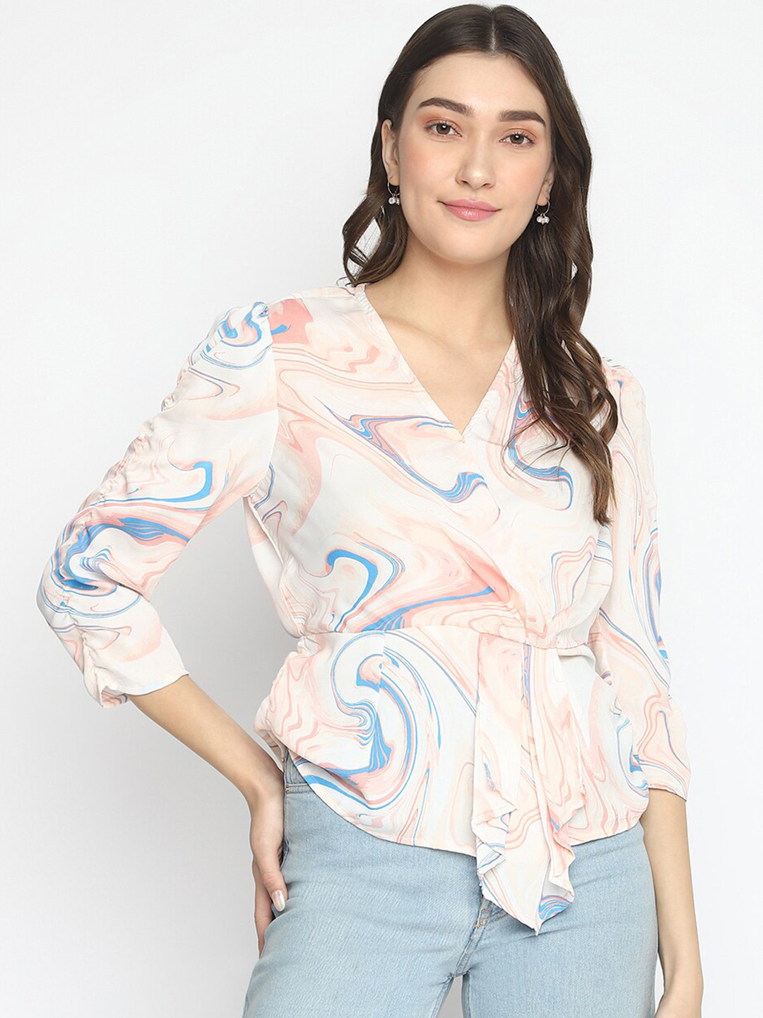 

Latin Quarters Print Wrap Top, White