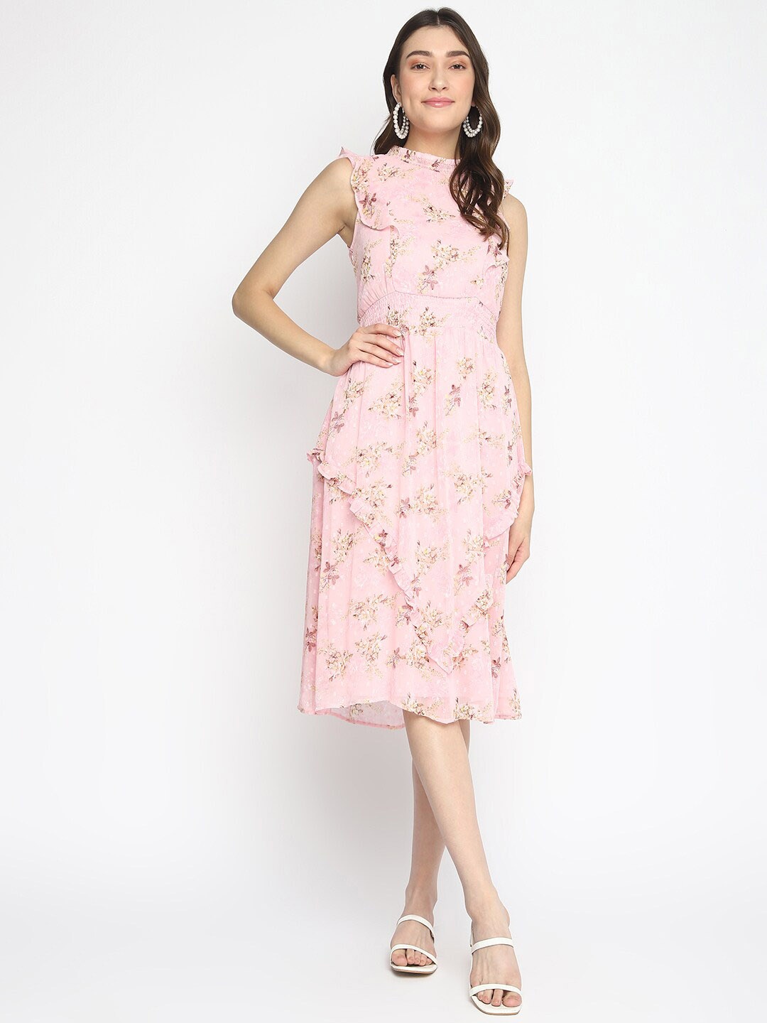 

Latin Quarters Pink Floral Printed Layered Midi Dress