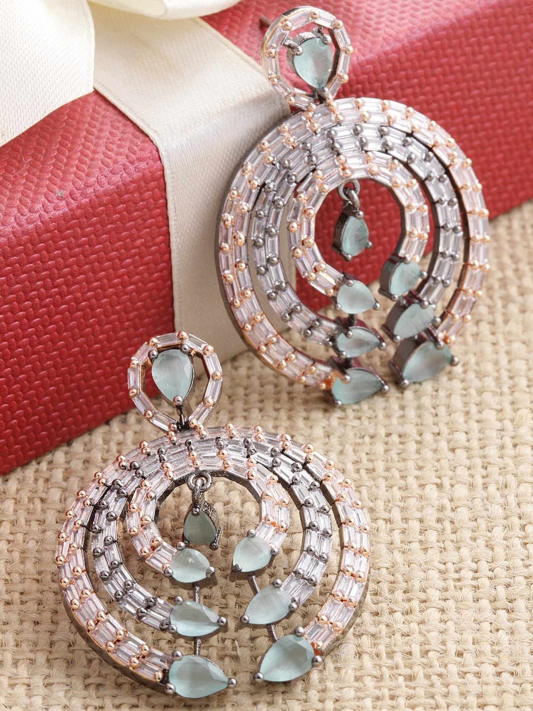 

ZENEME Rose Gold Plated Contemporary Drop Earrings, Sea green