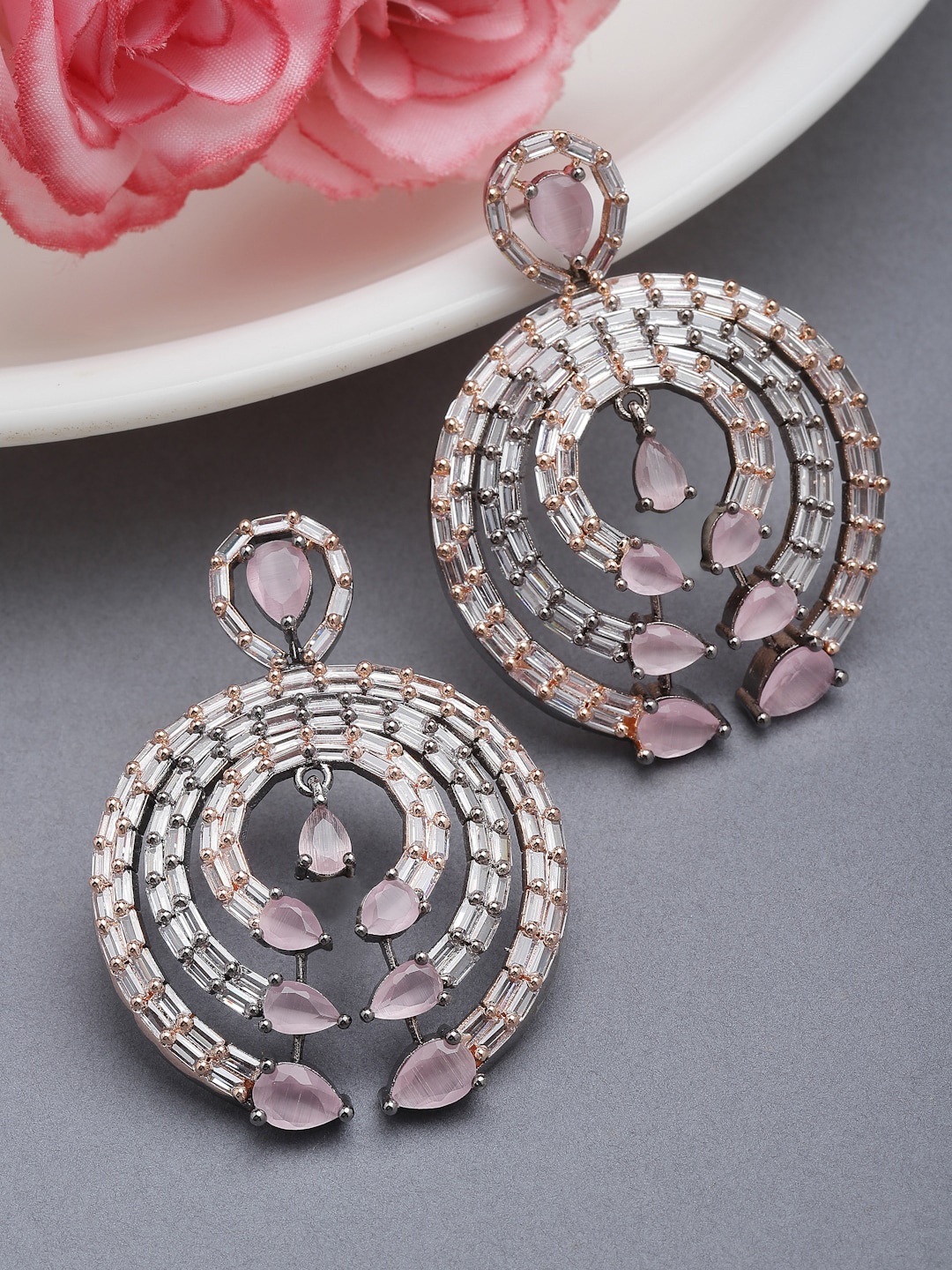 

ZENEME Rose Gold-Plated Contemporary Drop Earrings, Pink