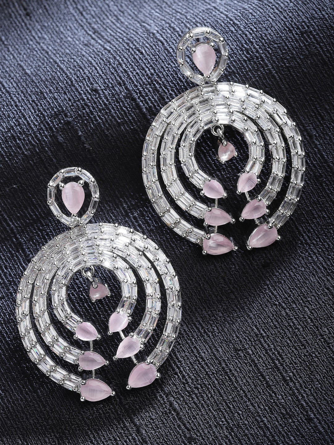

ZENEME Rhodium Plated Contemporary Drop Earrings, Pink