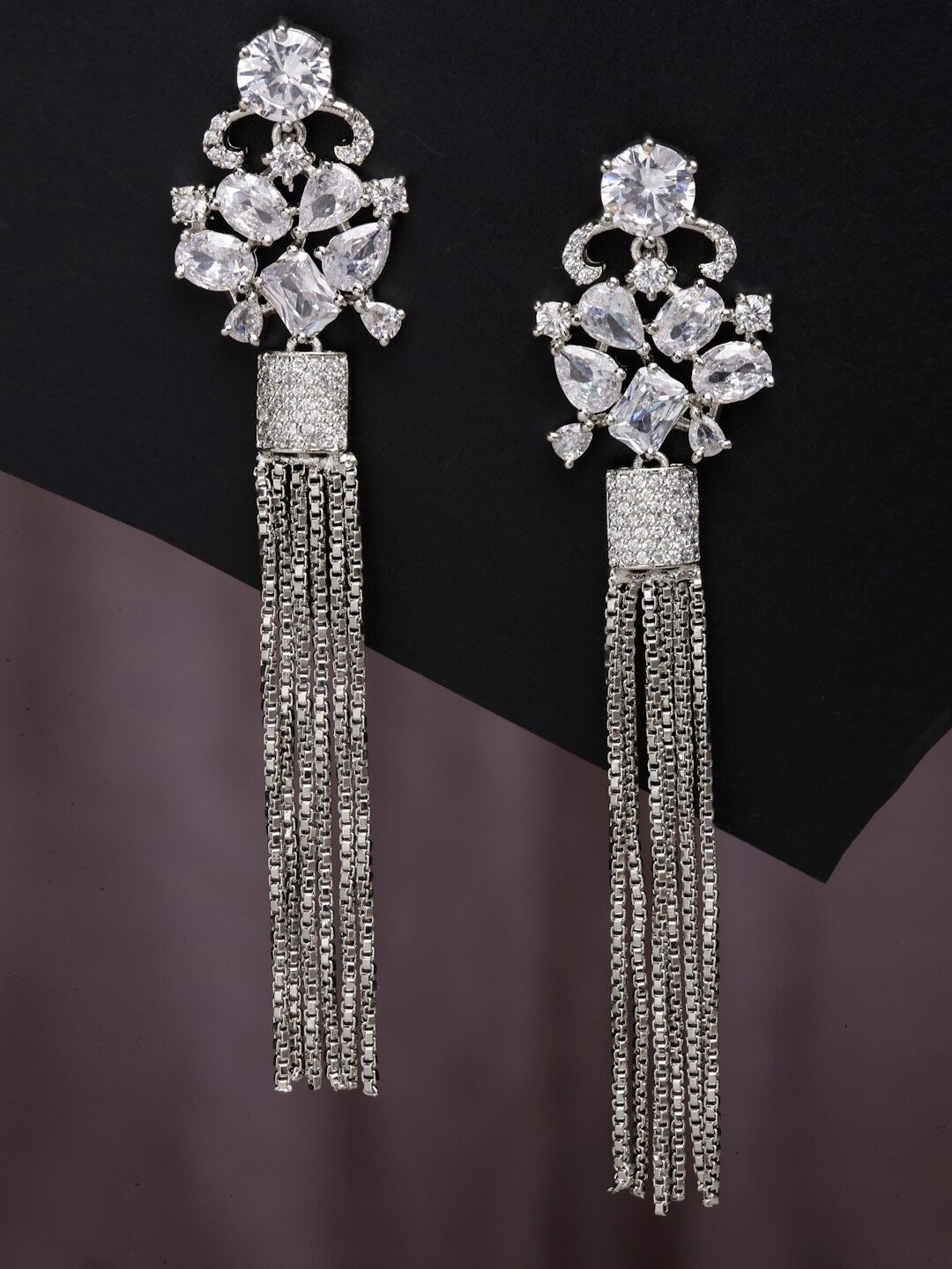 

ZENEME Rhodium Plated Contemporary Drop Earrings, White
