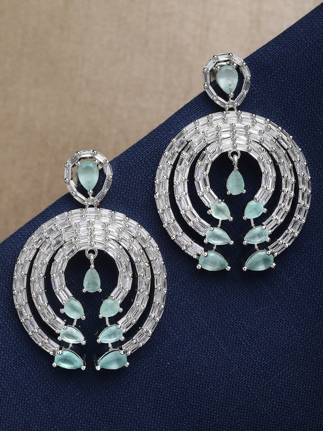 

ZENEME Rhodium Plated Contemporary Drop Earrings, Sea green
