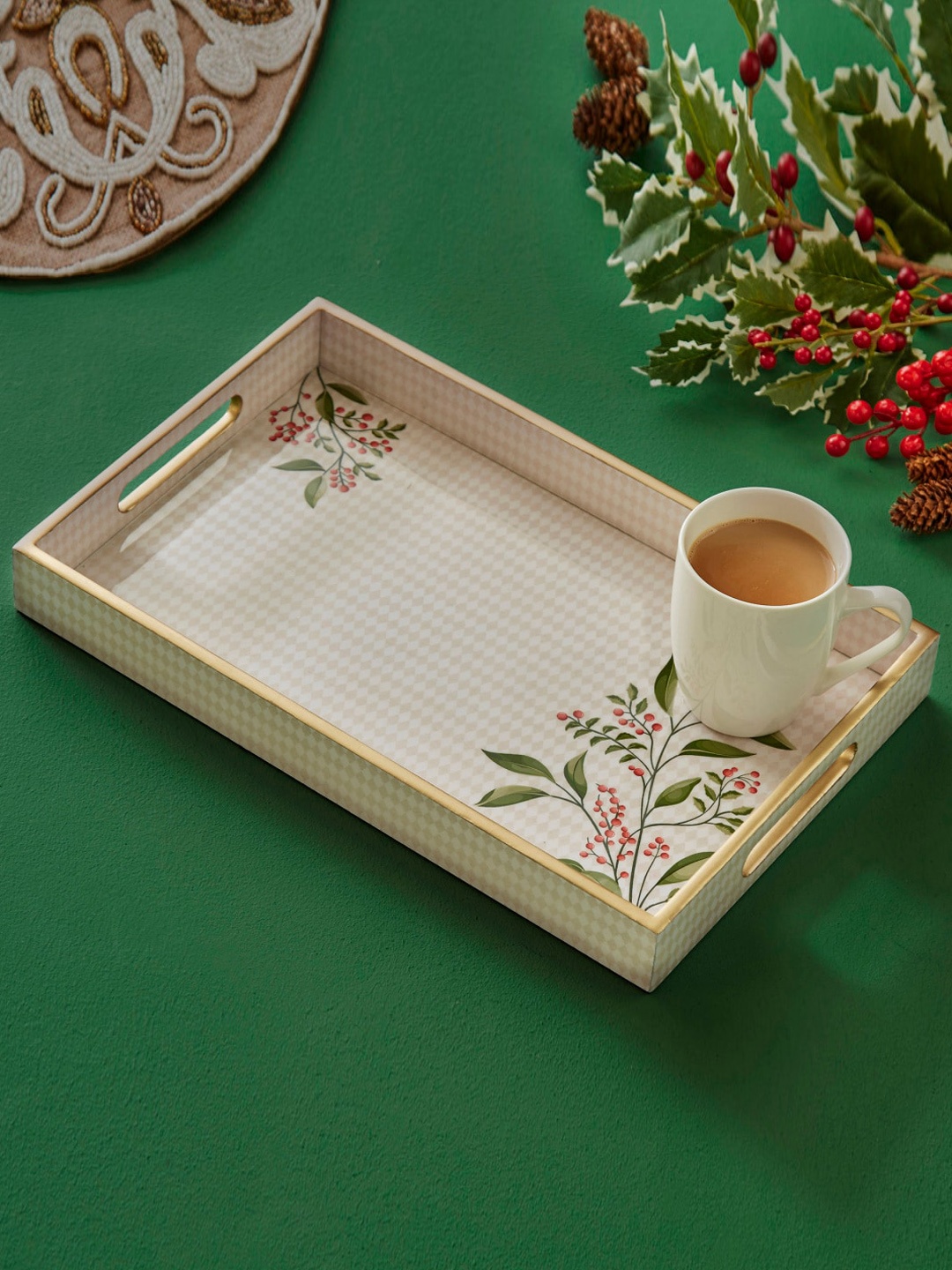 

Home Centre Corsica Noel Beige Printed Wooden Serving Tray