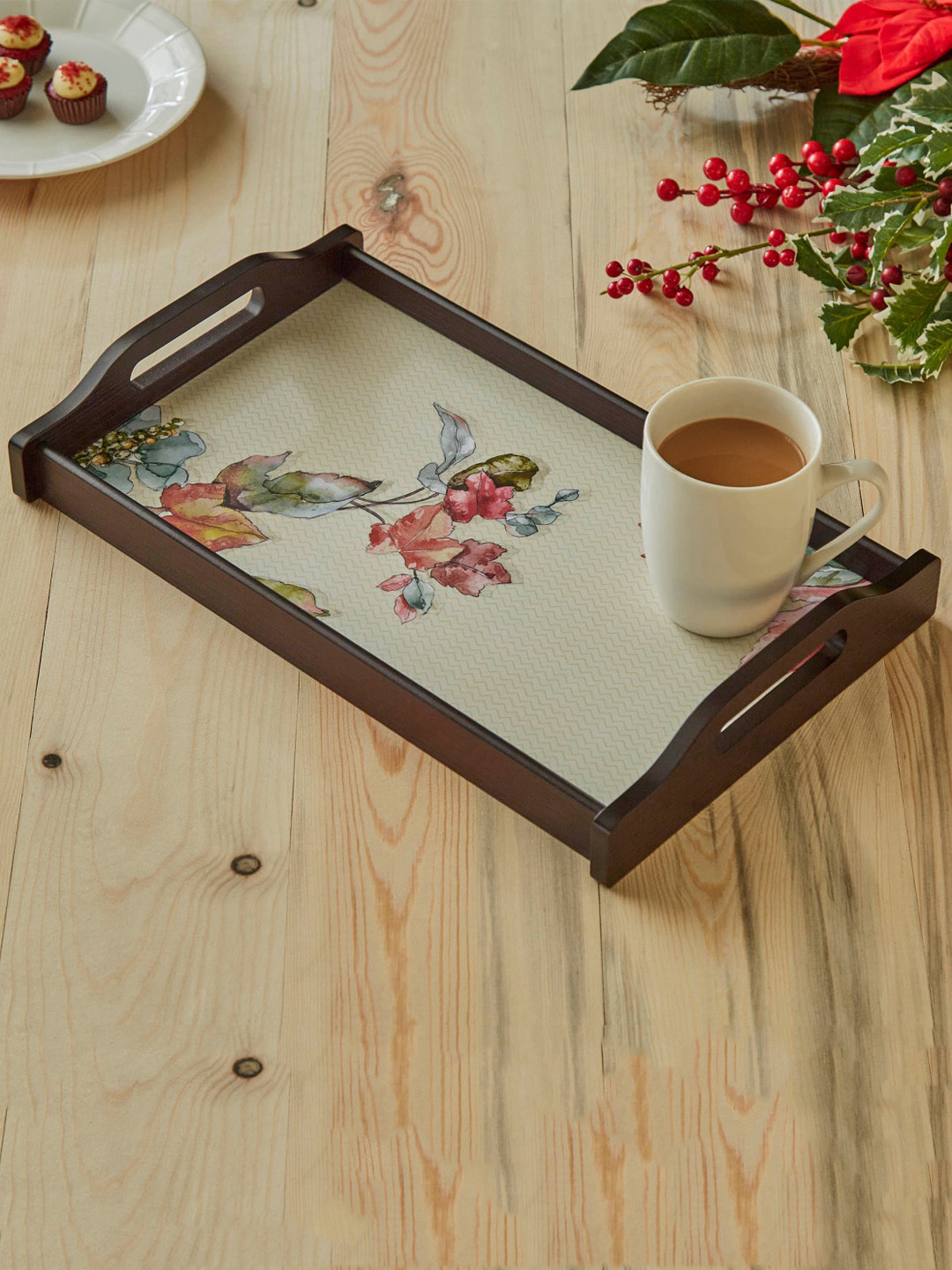 

Home Centre Carols Beige Floral Printed Wooden Serving Tray