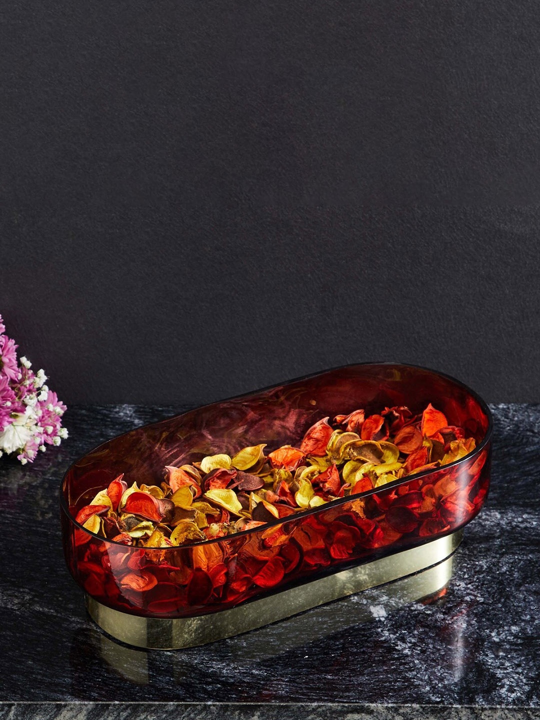 

Home Centre Burgundy & Gold Textured Glass Oval Platter