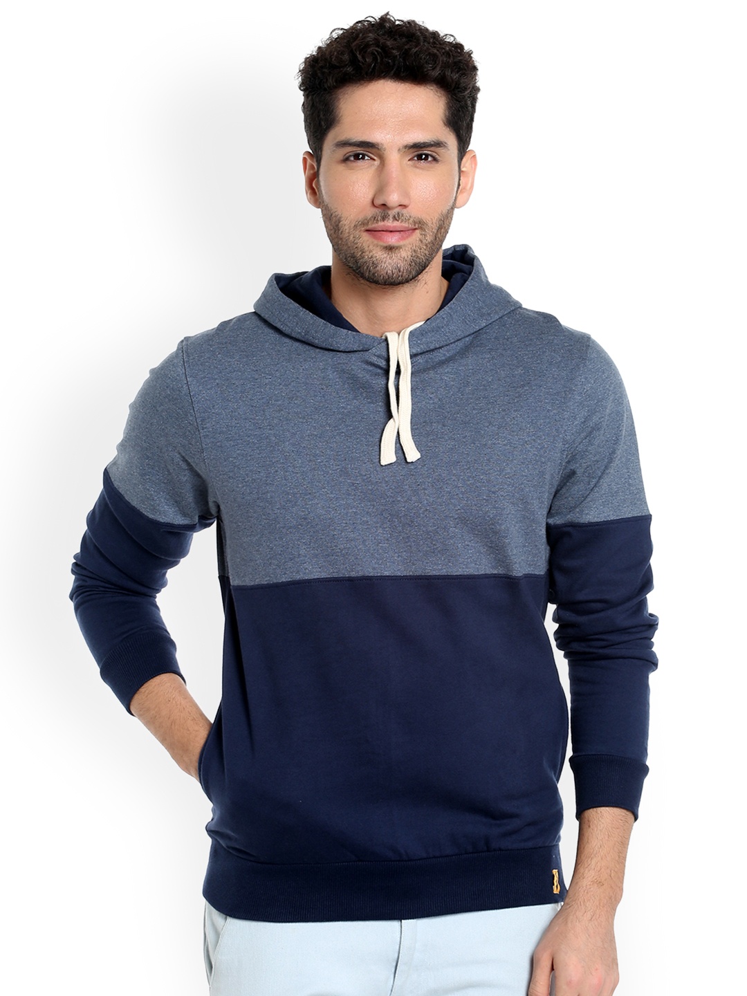 

Campus Sutra Men Blue Solid Hooded Sweatshirt